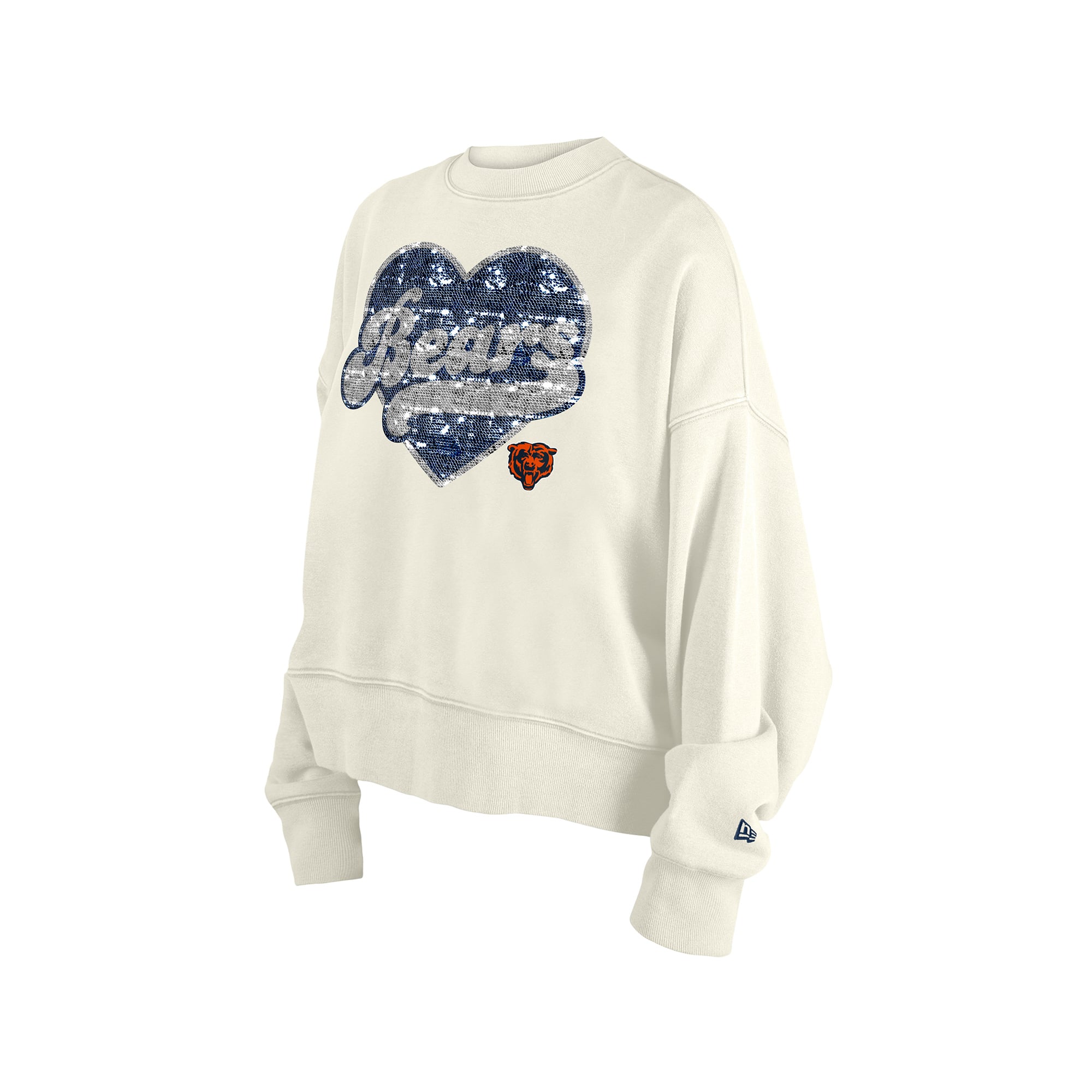 Sweat-shirt à sequins réversibles New Era beige clair pour fille, Chicago Bears.