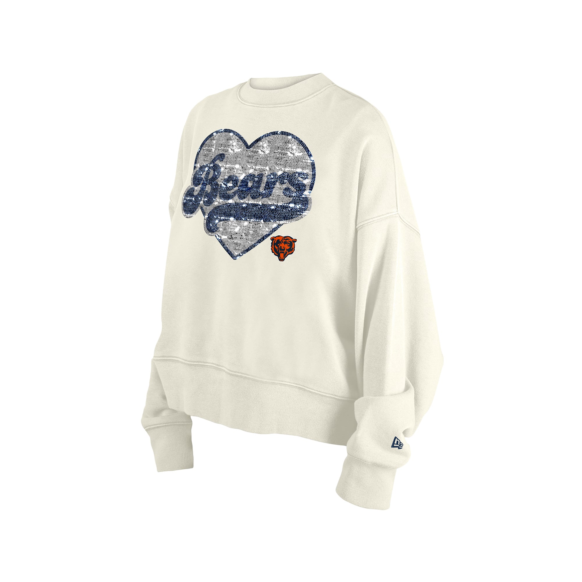 Sweat-shirt à sequins réversibles New Era beige clair pour fille, Chicago Bears.