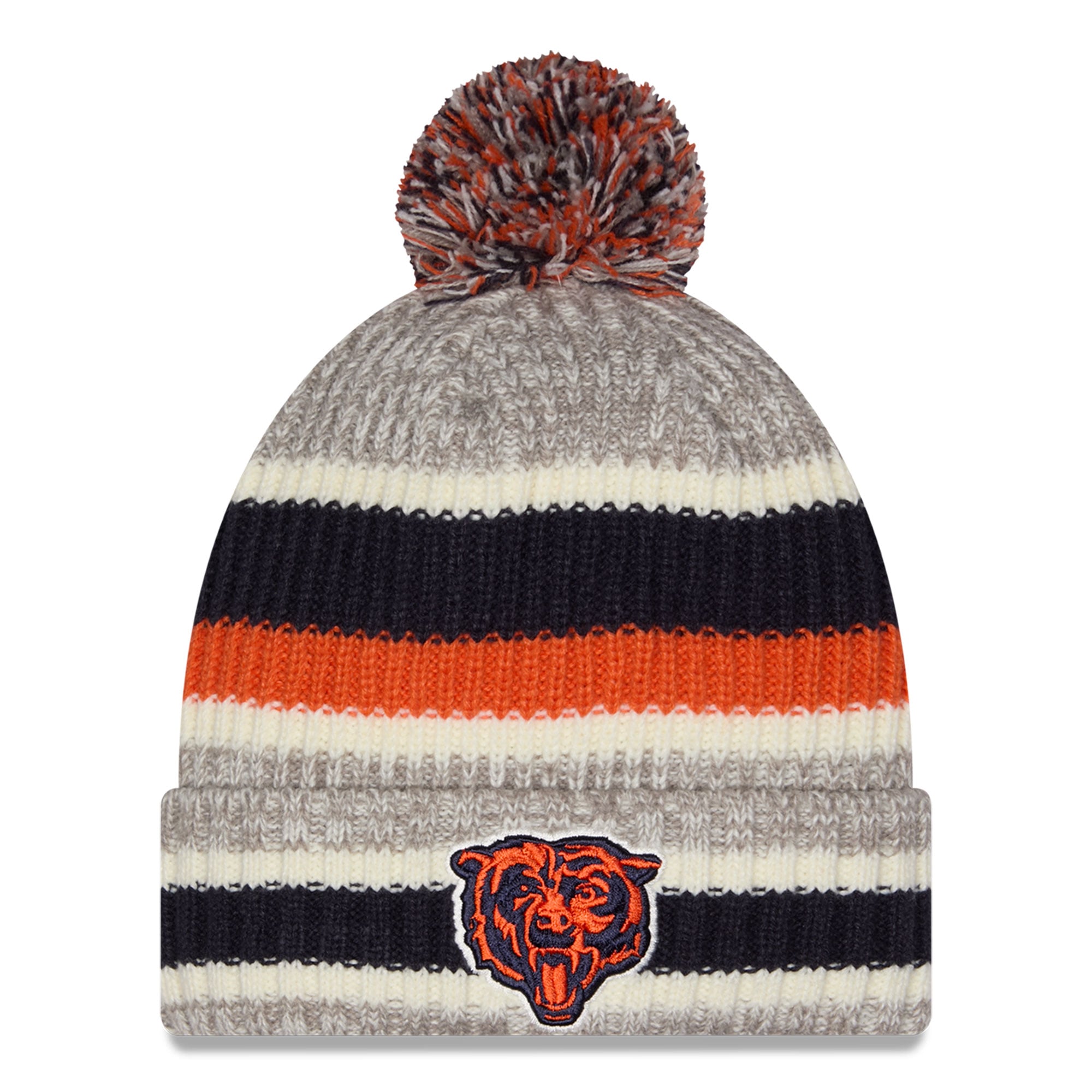 Bonnet à revers rayé bleu marine Chicago Bears pour fille, avec pompon