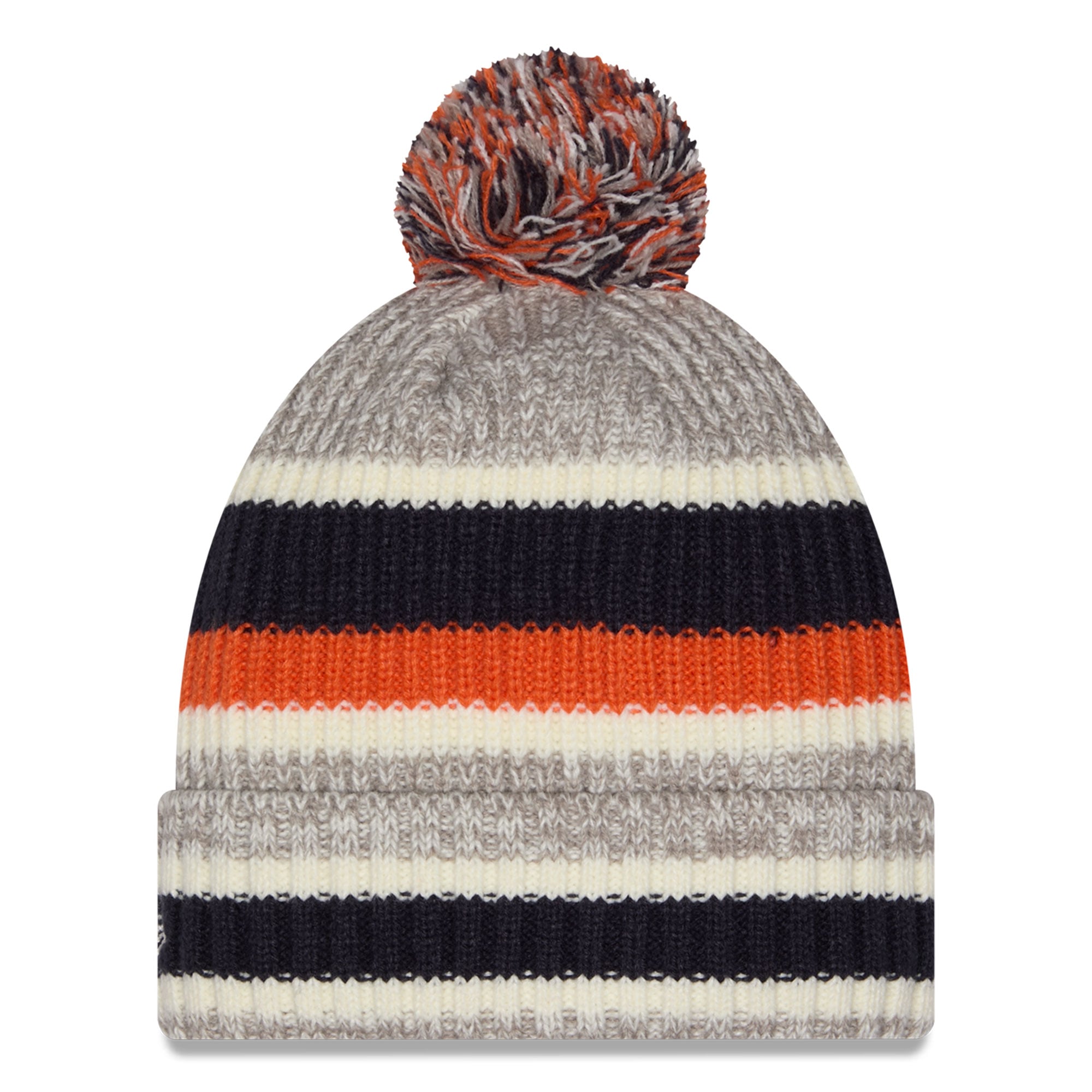 Bonnet à revers rayé bleu marine Chicago Bears pour fille, avec pompon