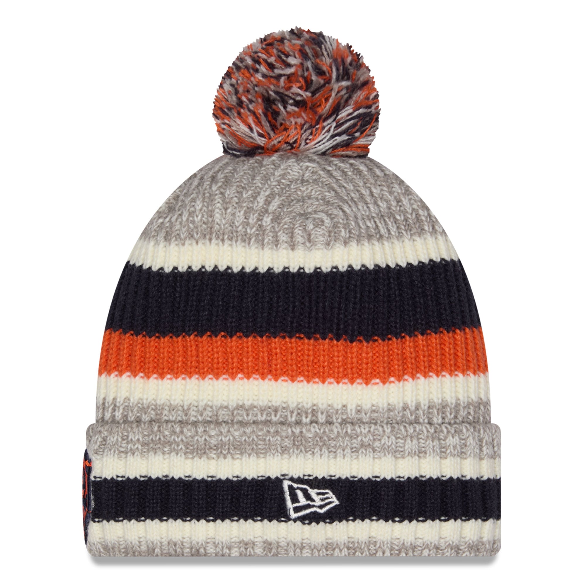Bonnet à revers rayé bleu marine Chicago Bears pour fille, avec pompon