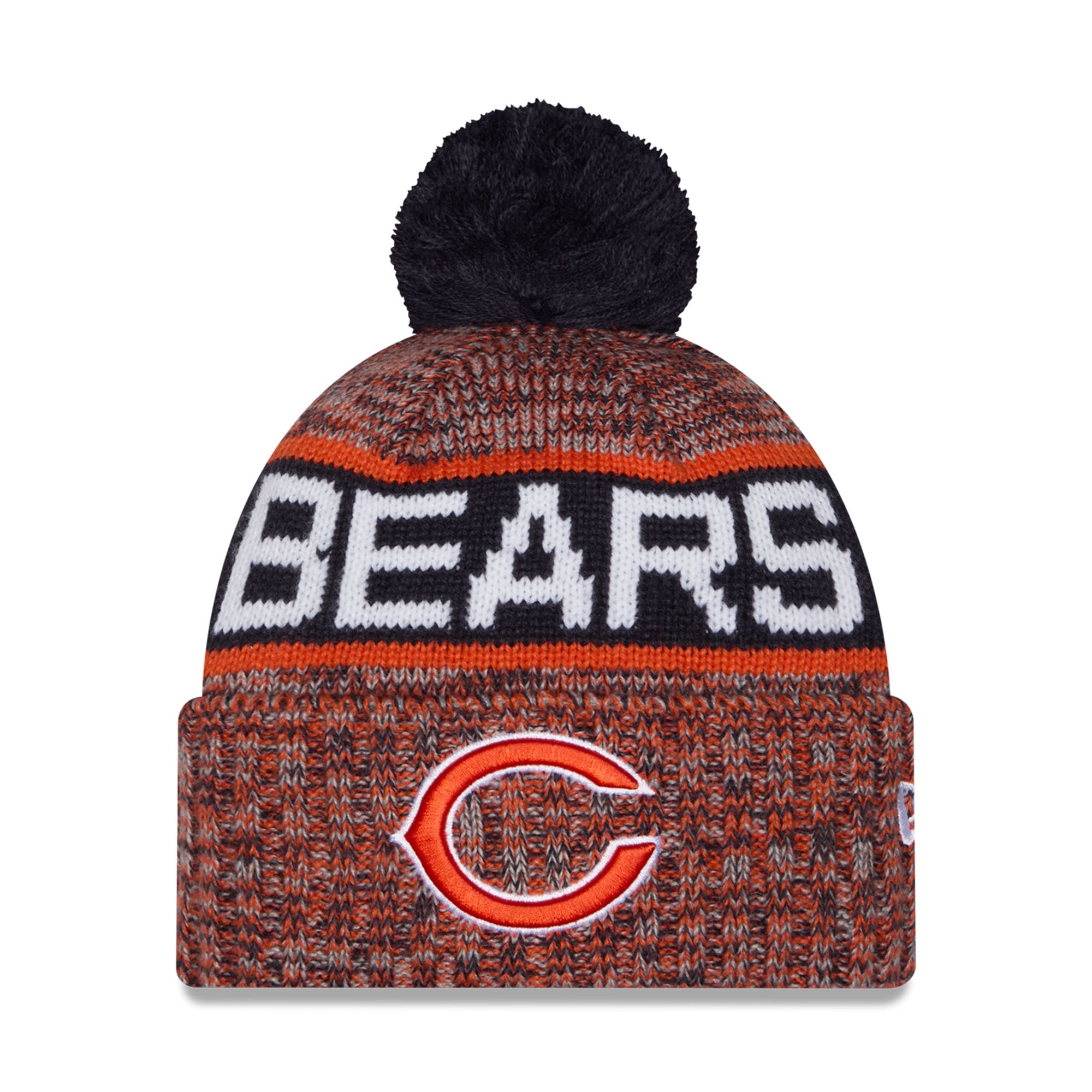 Bonnet à revers tricolore orange Chicago Bears pour fille, New Era, avec pompon