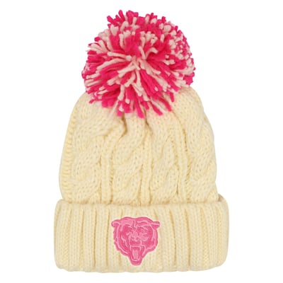 Chicago Bears Outerstuff Girls Youth Cable Cuffed Knit Hat with Pom - Cream