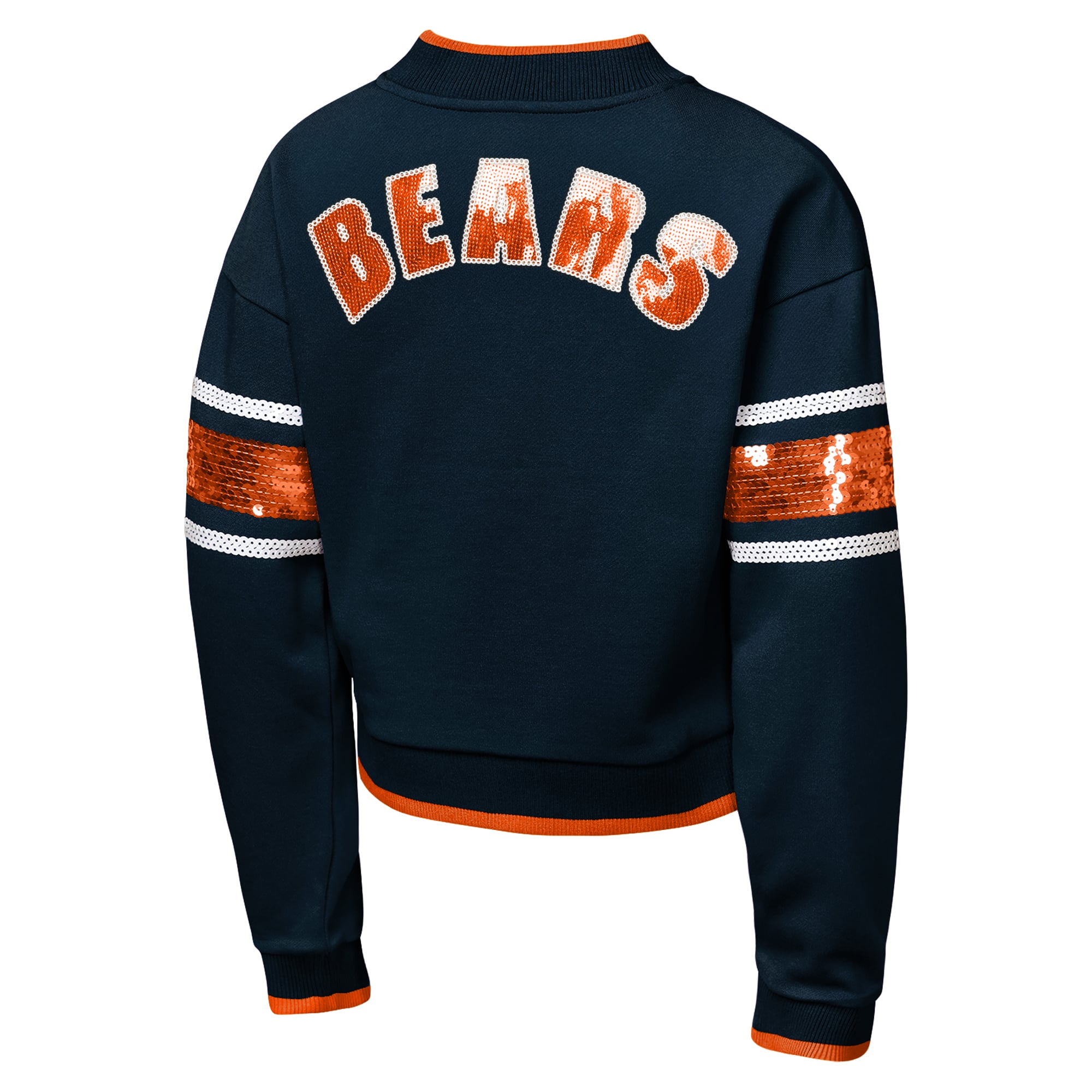 Girls Youth Outerstuff Navy Chicago Bears MVP Full-Zip Sequin Bomber Jacket