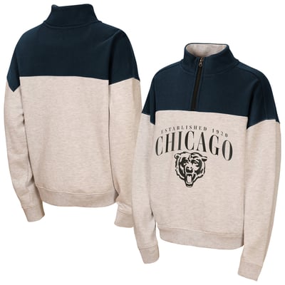  Chicago Bears WEAR by Erin Andrews Girls Youth Blitz Colorblock Half-Zip Sweatshirt - Heather Gray