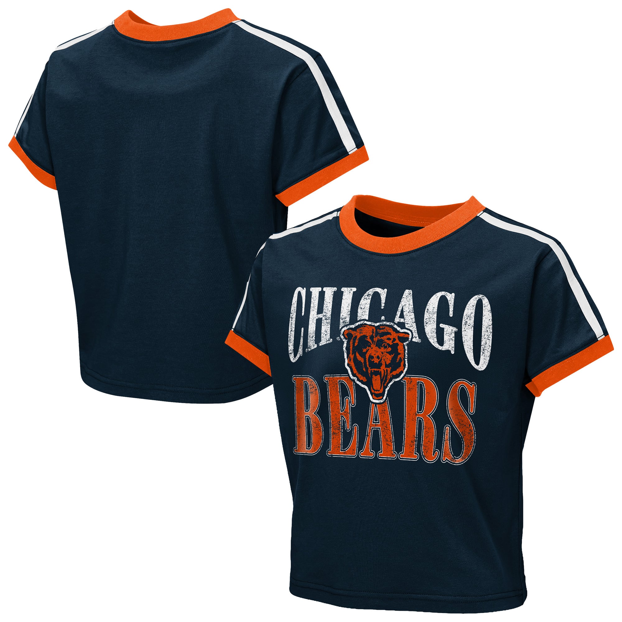 T-shirt court à col rond bleu marine Chicago Bears pour bébé, par Erin Andrews, jeunes filles.