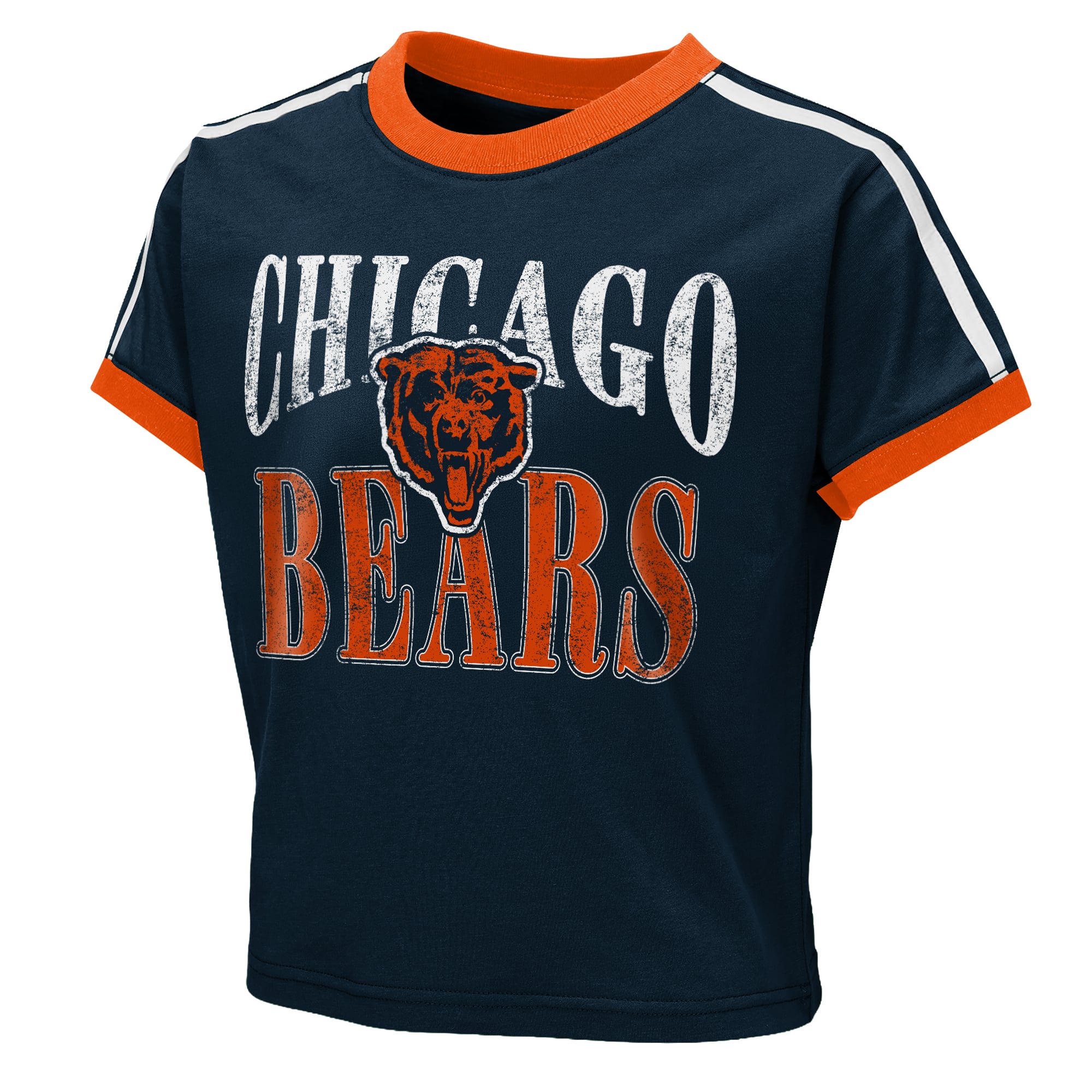 T-shirt court à col rond bleu marine Chicago Bears pour bébé, par Erin Andrews, jeunes filles.
