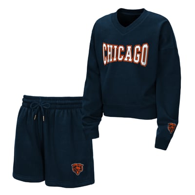  Chicago Bears WEAR by Erin Andrews Girls Youth Red Zone Fleece V-Neck Sweatshirt and Shorts Set - Navy