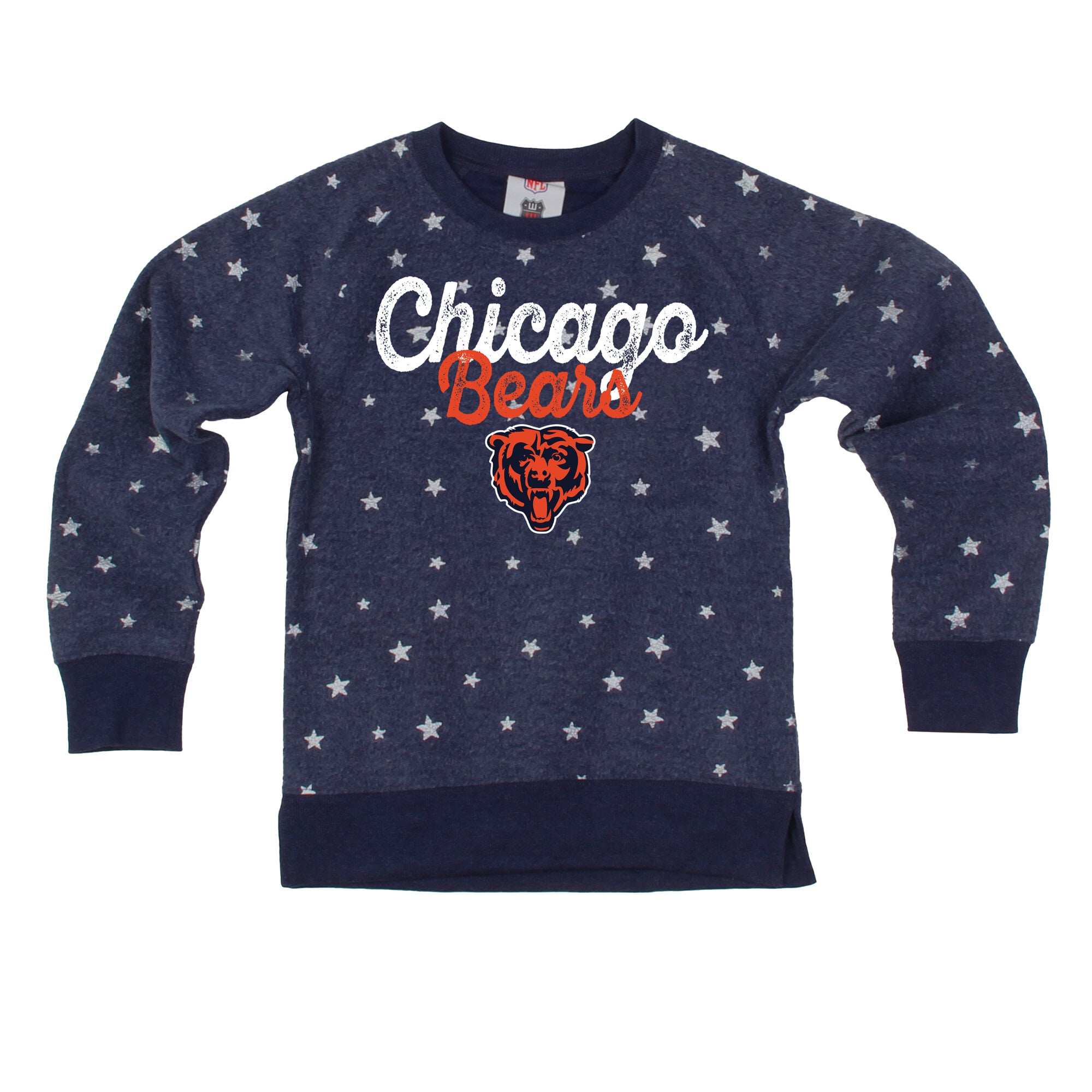 Girls Youth Wes & Willy  Navy Chicago Bears Shimmer Star Reverse Sweatshirt