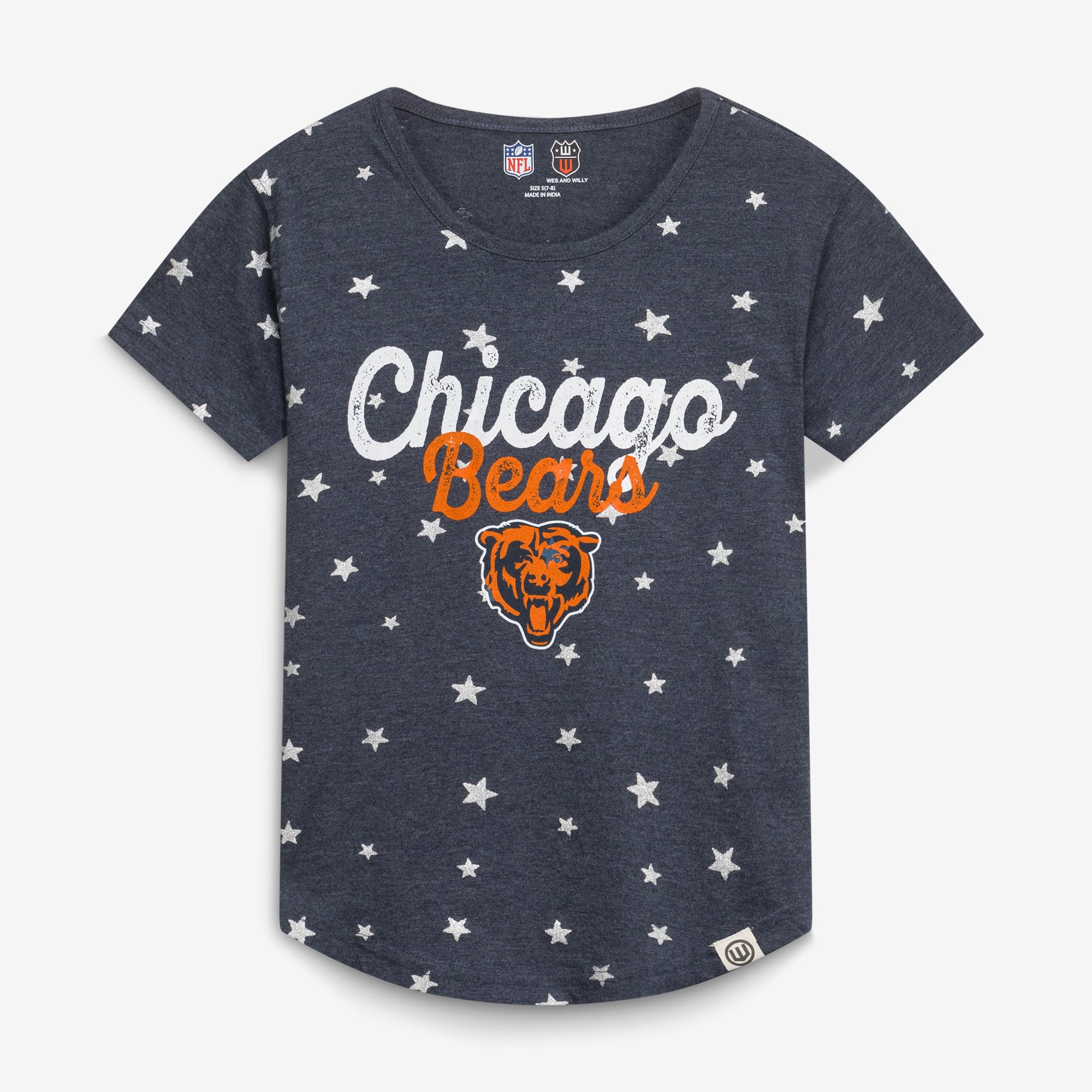 Girls Youth Wes & Willy  Navy Chicago Bears Shimmer Star T-Shirt