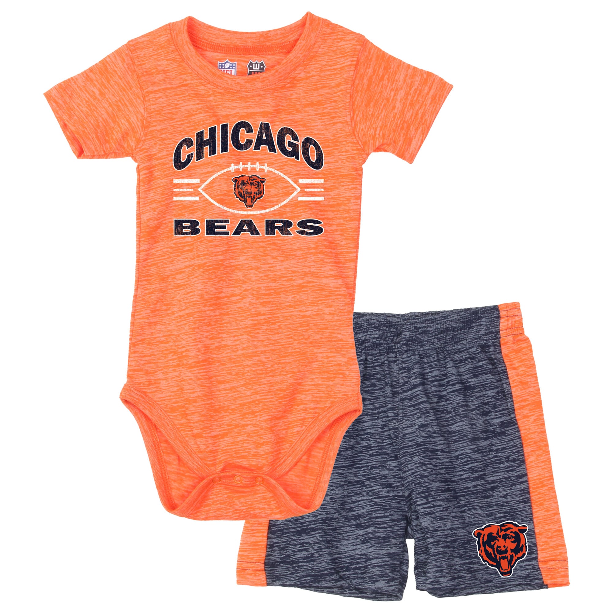 Ensemble body et short pour bébé Wes & Willy orange/marine Chicago Bears Cloudy Yard Hopper