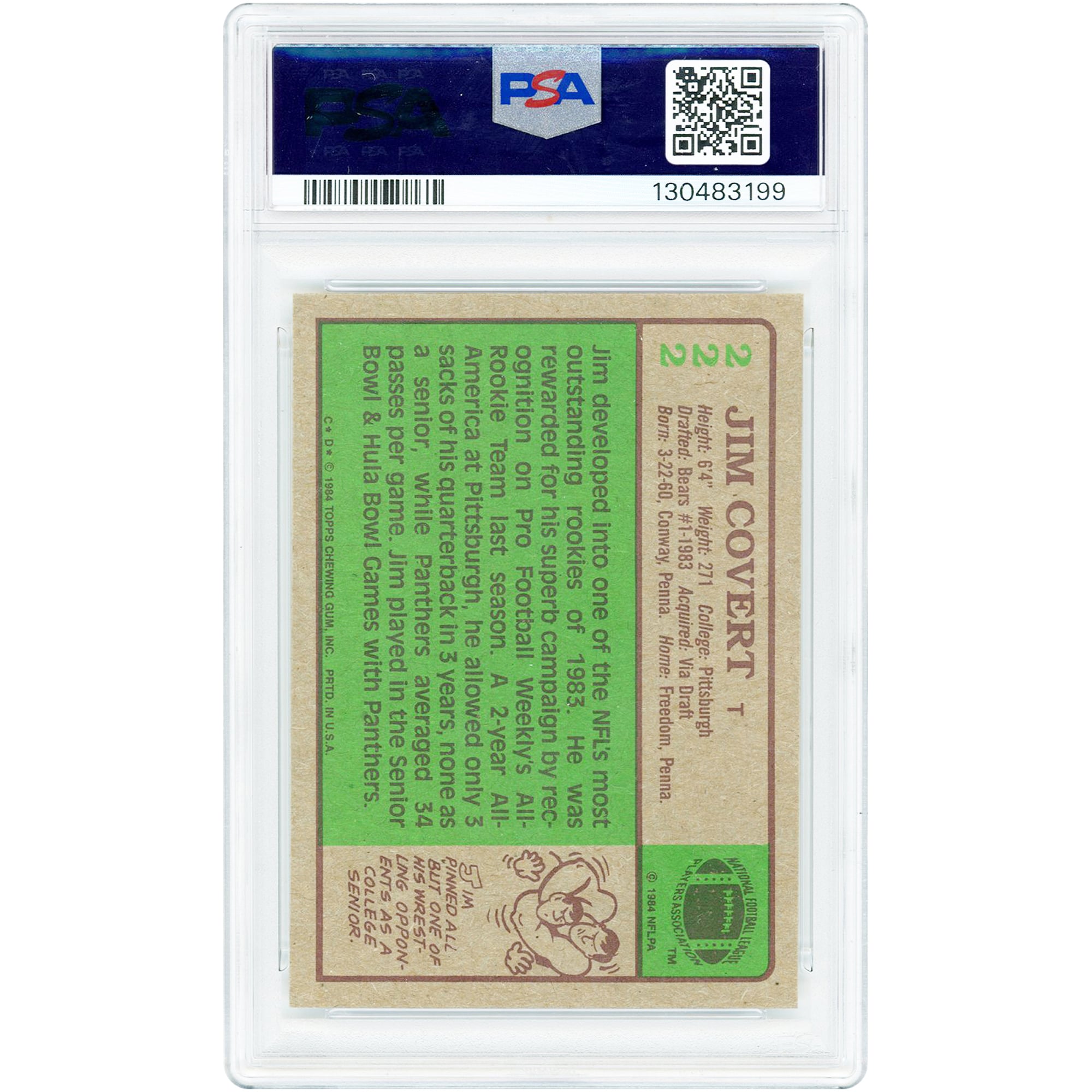 Jim Covert Chicago Bears 1984 Topps #222 PSA Authenticated 10 Rookie Card