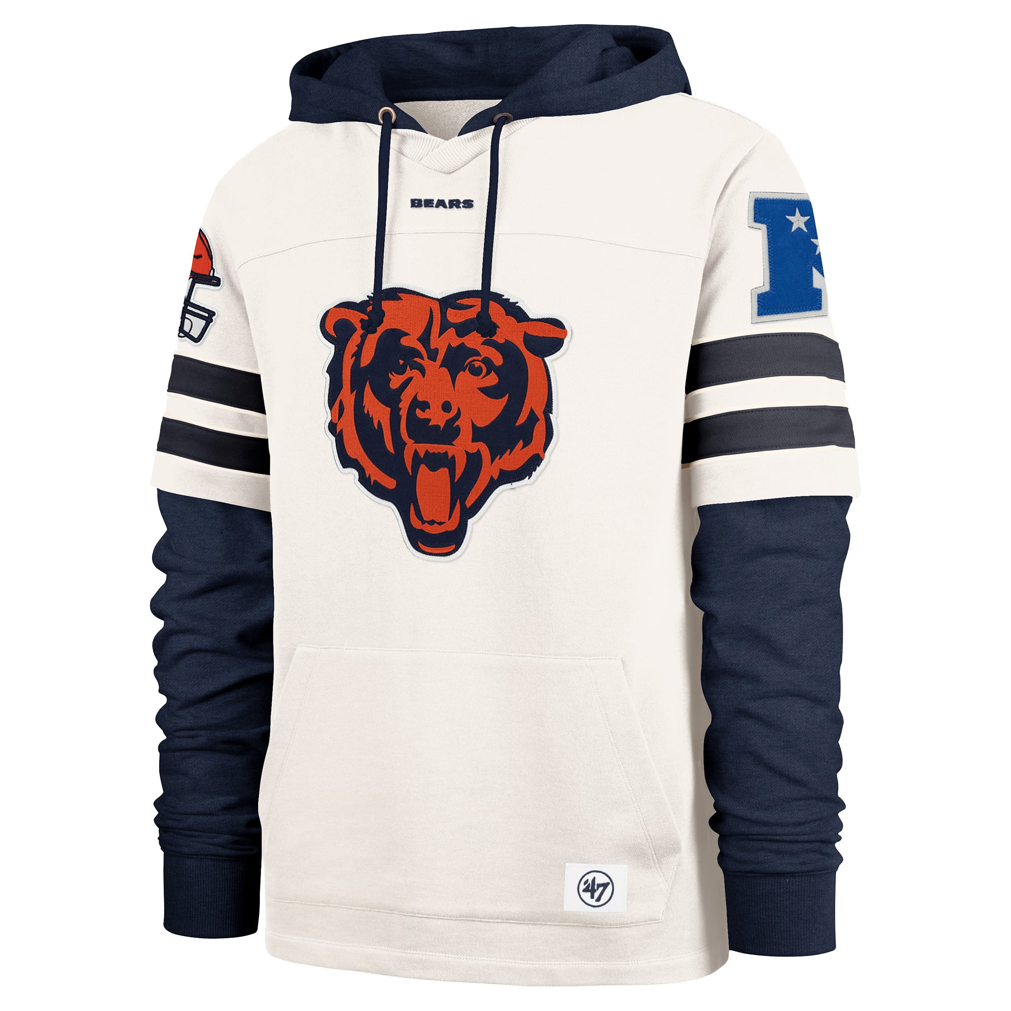 Sweat à capuche pour homme « 47 » couleur crème, modèle « Cornerback » des Chicago Bears