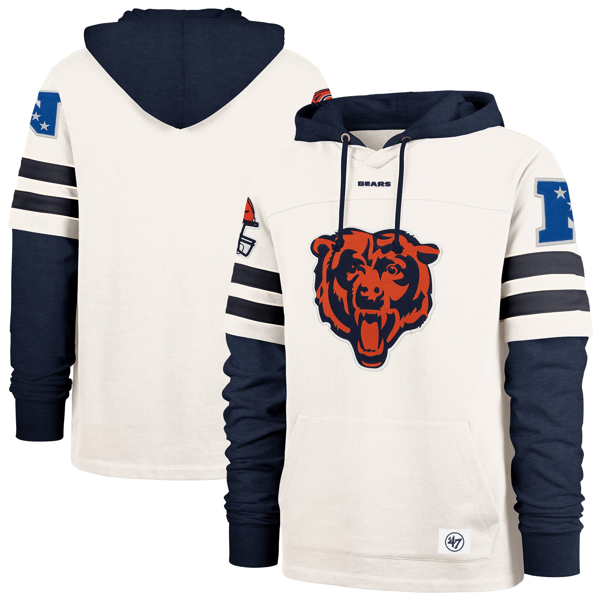 Sweat à capuche pour homme « 47 » couleur crème, modèle « Cornerback » des Chicago Bears