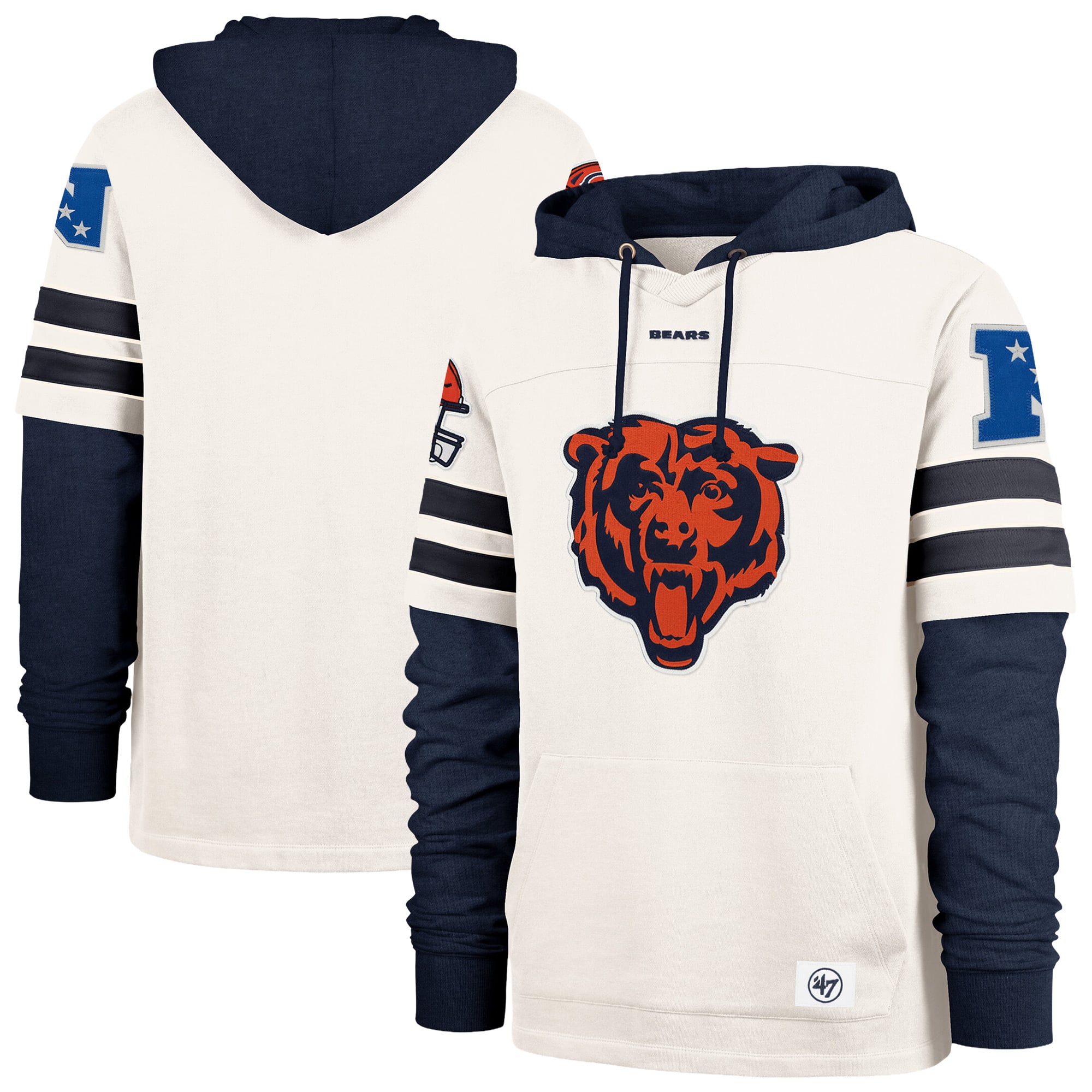 Sweat à capuche pour homme '47 Cream Chicago Bears Split Zone Cornerback Duo Lacer
