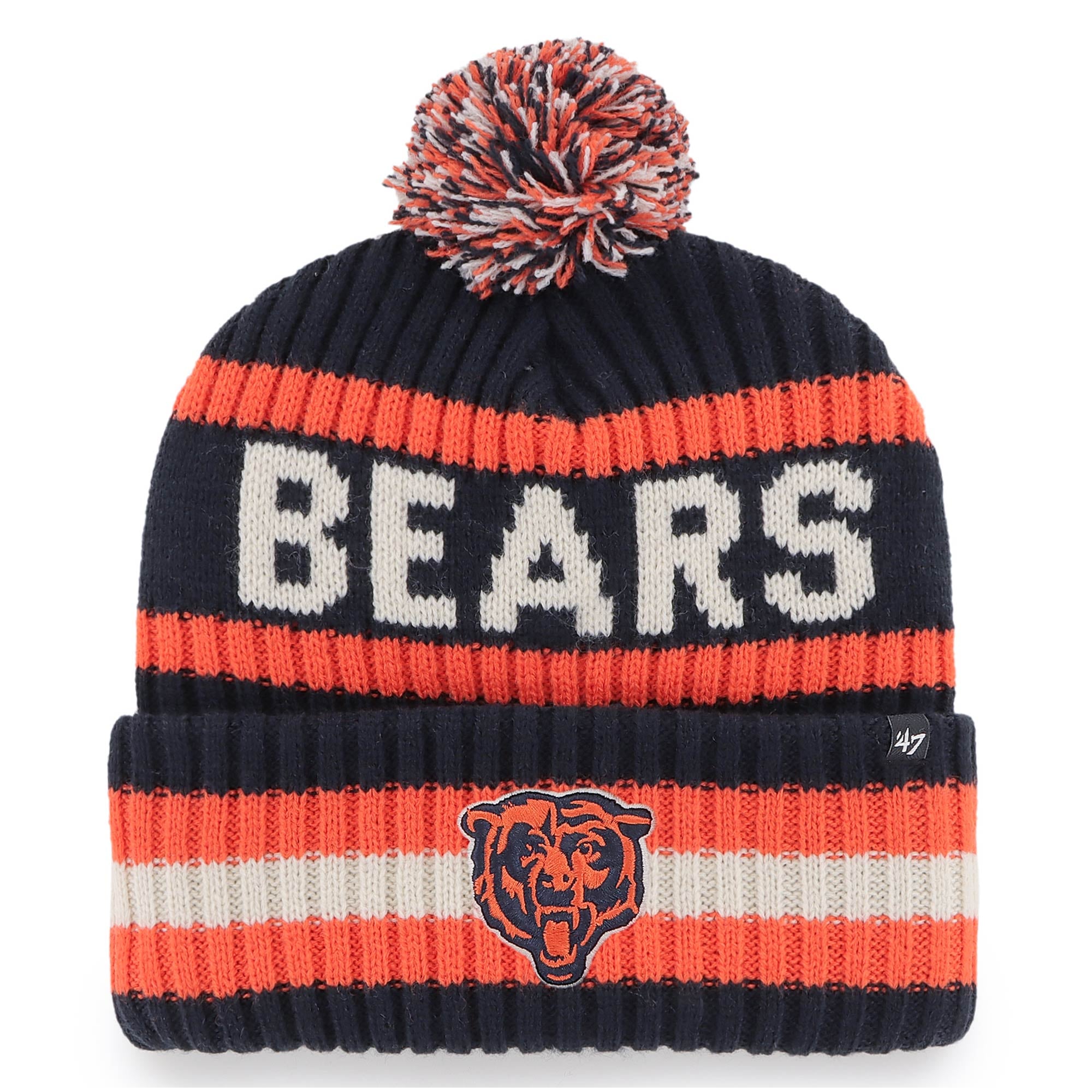 Bonnet à revers pour homme, modèle 47, Chicago Bears, bleu marine, avec pompon
