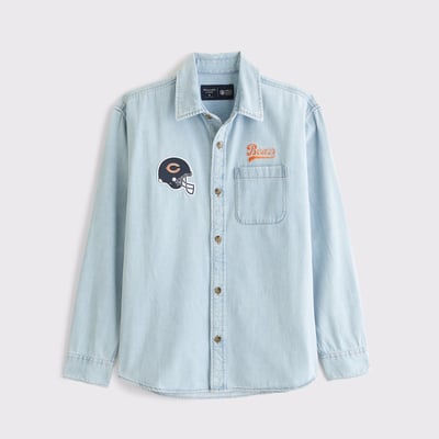 Chicago Bears Abercrombie & Fitch Denim Long Sleeve Button-Up Shirt - Light Blue