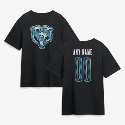 Chicago Bears  Metallic Mascot Personalized Name & Number T-Shirt - Black