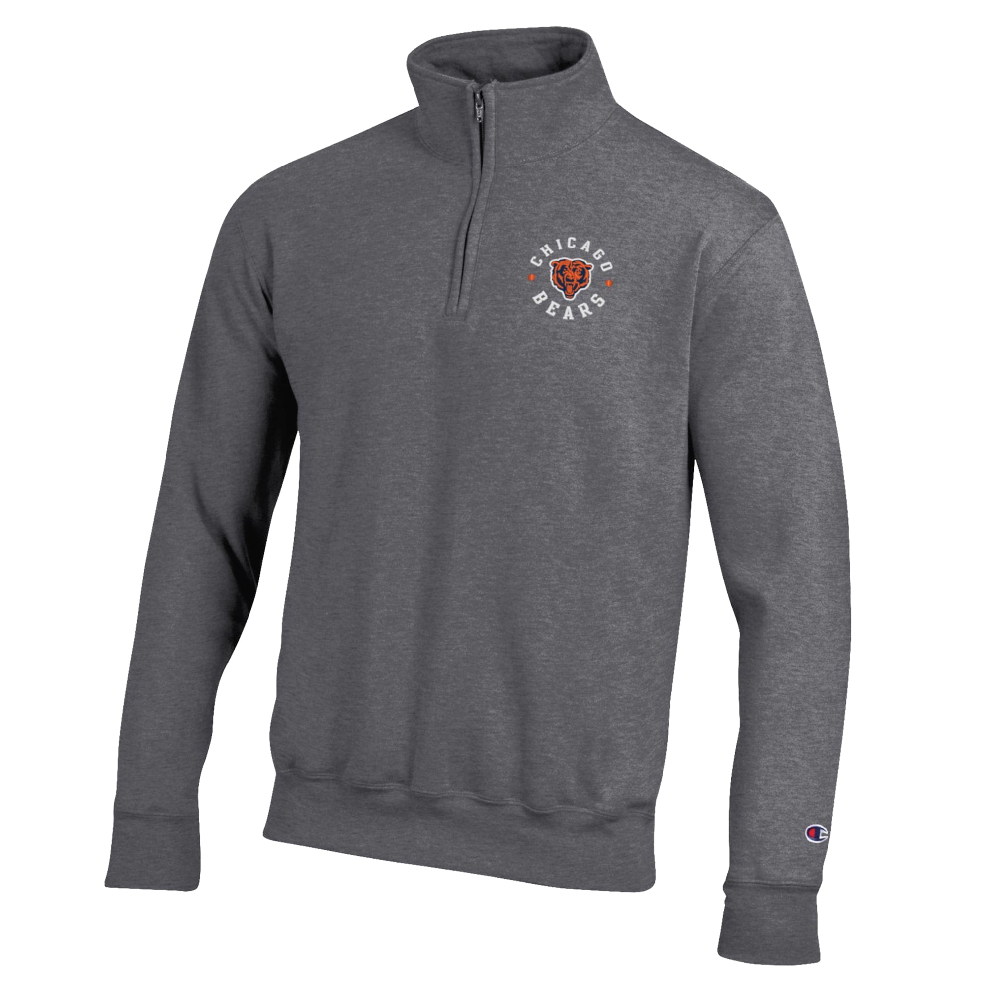 Pull à col zippé Champion pour homme, gris chiné, Chicago Bears, Powerblend