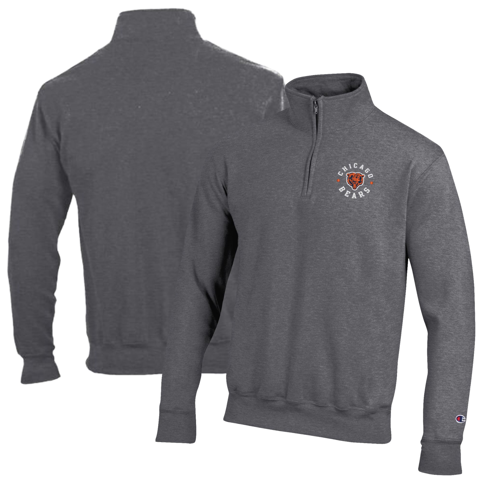 Men's Champion Heather Gray Chicago Bears Powerblend Quarter-Zip Pullover