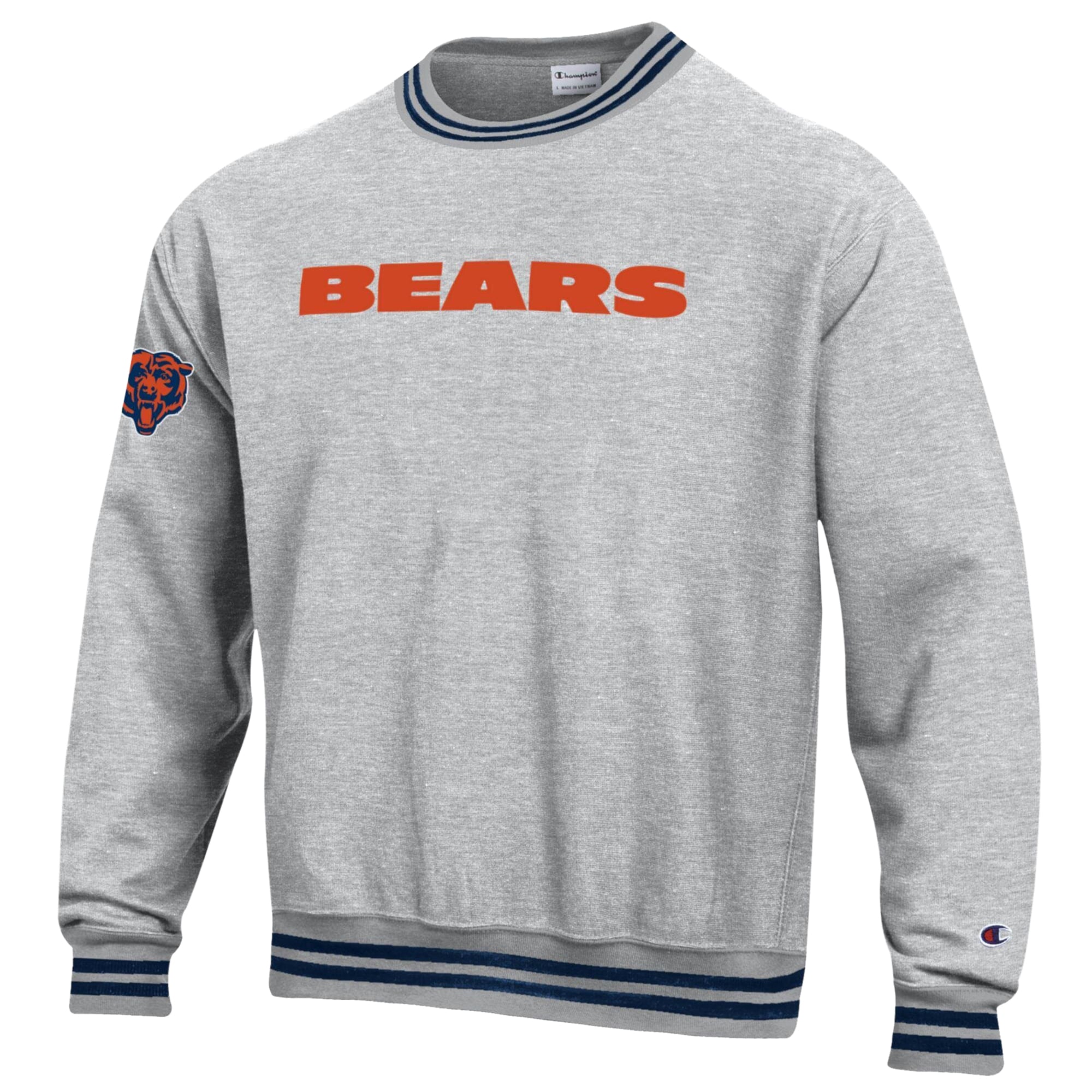 Men's Champion Heather Gray/Navy Chicago Bears Reverse Weave Yarn Dye Sweatshirt