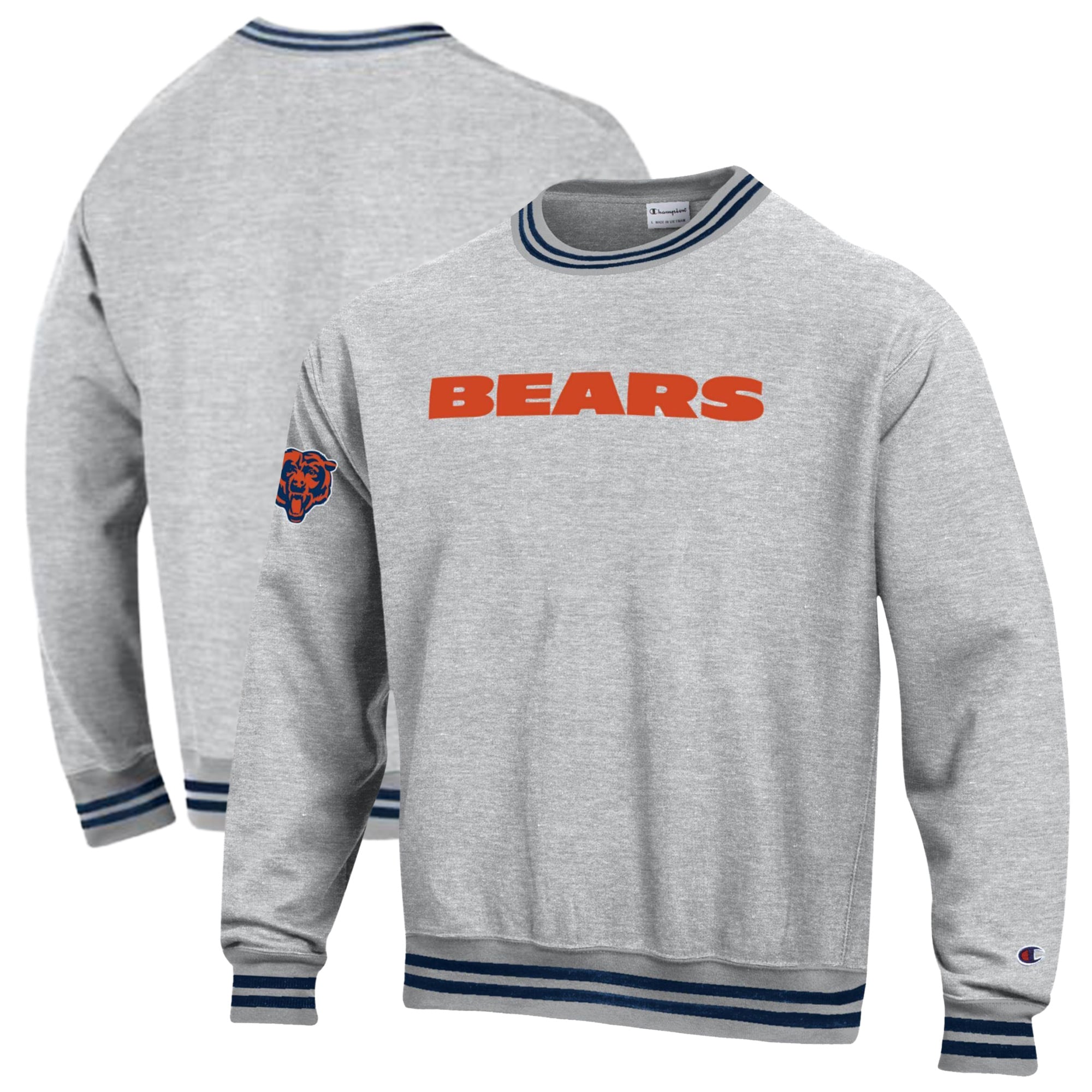 Men's Champion Heather Gray/Navy Chicago Bears Reverse Weave Yarn Dye Sweatshirt
