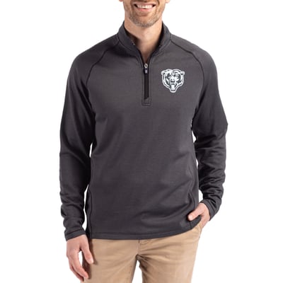 Chicago Bears Cutter & Buck Peshastin Eco Fleece Tri-Blend Raglan Recycled Quarter-Zip Jacket -  Heather Black