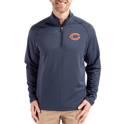 Chicago Bears Cutter & Buck Peshastin Eco Fleece Tri-Blend Raglan Recycled Quarter-Zip Jacket -  Heather Navy