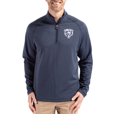 Chicago Bears Cutter & Buck Peshastin Eco Fleece Tri-Blend Raglan Recycled Quarter-Zip Jacket -  Heather Navy