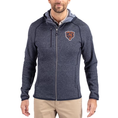  Chicago Bears Cutter & Buck Throwback Mainsail Sweater-Knit Full-Zip Hoodie - Heather Navy