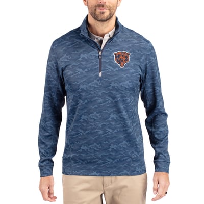 Chicago Bears Cutter & Buck Throwback Logo Traverse Camo Print Stretch Quarter-Zip Pullover Top - Navy