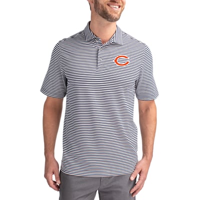 Chicago Bears Cutter & Buck Virtue Eco Pique Stripe Recycled Polo - Navy