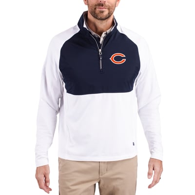 Chicago Bears Cutter & Buck Adapt Eco Knit Hybrid Recycled Quarter-Zip Raglan Jacket - Navy/White