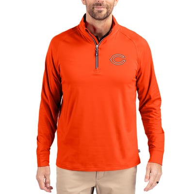 Chicago Bears Cutter & Buck Adapt Eco Knit Quarter-Zip Pullover Jacket - Orange