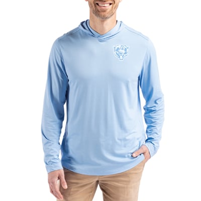  Chicago Bears Men's Cutter & Buck Coastline Epic Comfort Eco Recycled Men's Hooded Shirt - Powder Blue