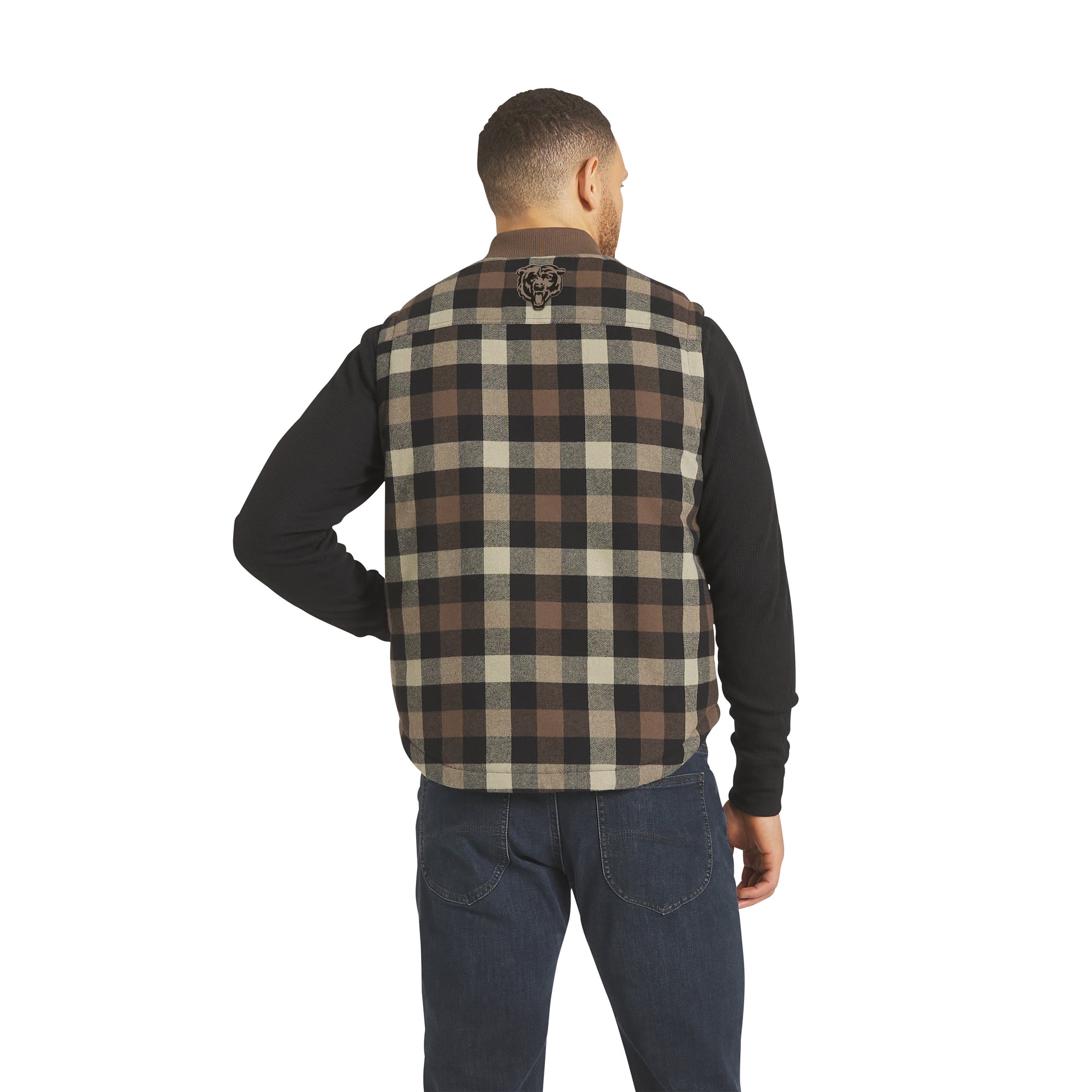 Men's Darius Rucker Collection by Fanatics Brown Chicago Bears Brushed Plaid Sherpa Full-Zip Vest