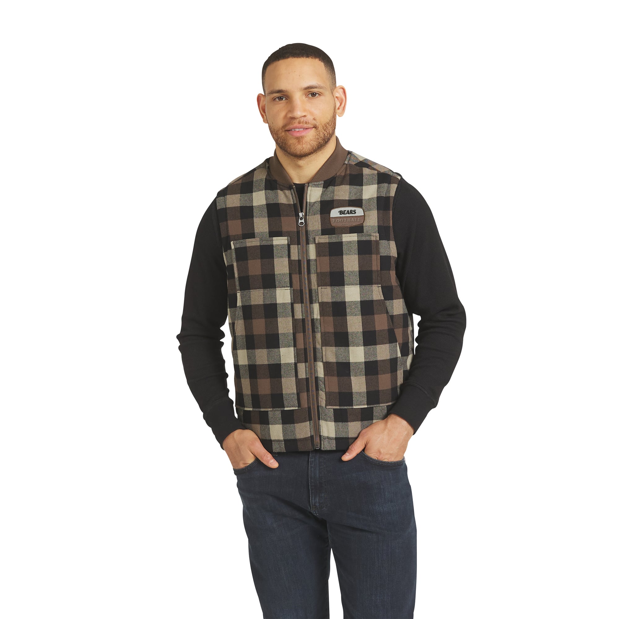 Men's Darius Rucker Collection by Fanatics Brown Chicago Bears Brushed Plaid Sherpa Full-Zip Vest