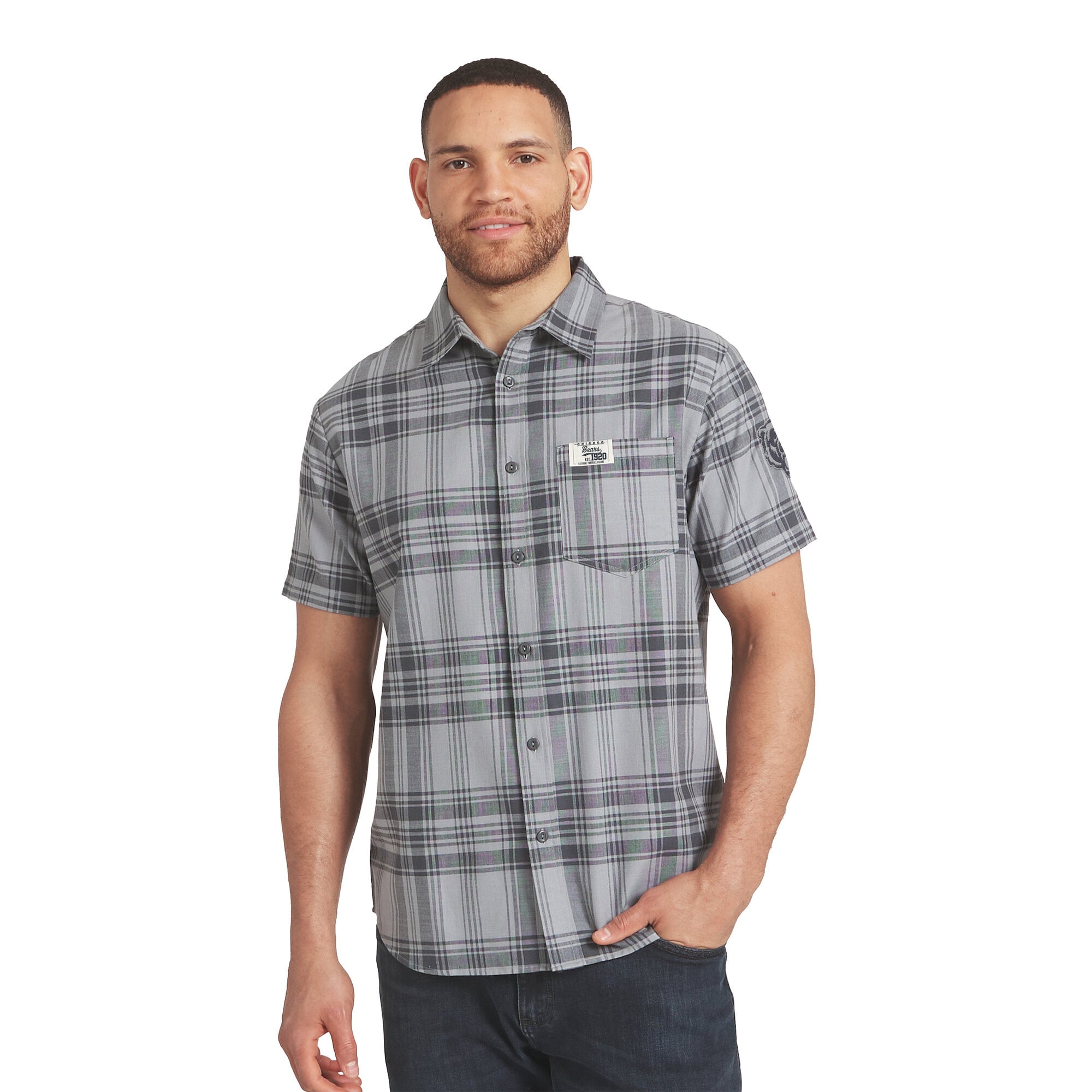 Men's Darius Rucker Collection by Fanatics Gray Chicago Bears Woven Short Sleeve Button-Up Shirt