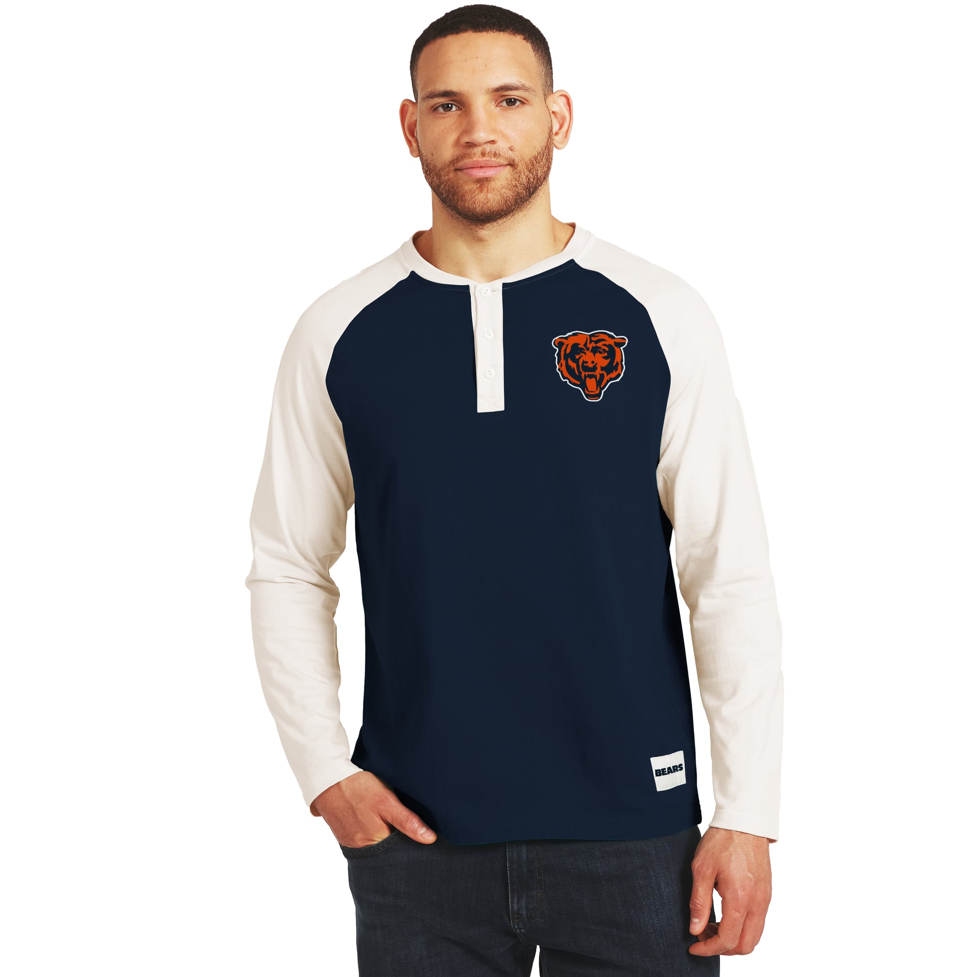 Men's Darius Rucker Collection by Fanatics Navy/Cream Chicago Bears Henley Long Sleeve T-Shirt