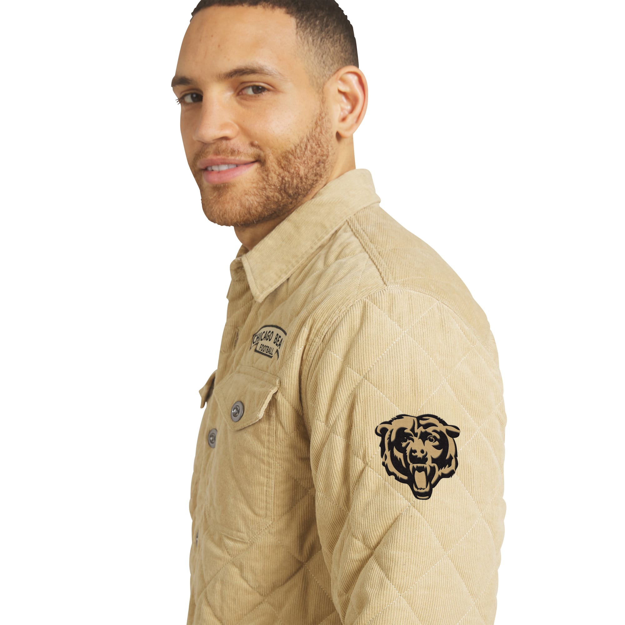 Men's Darius Rucker Collection by Fanatics Tan Chicago Bears Button-Up Thin-Wale Corduroy Shacket
