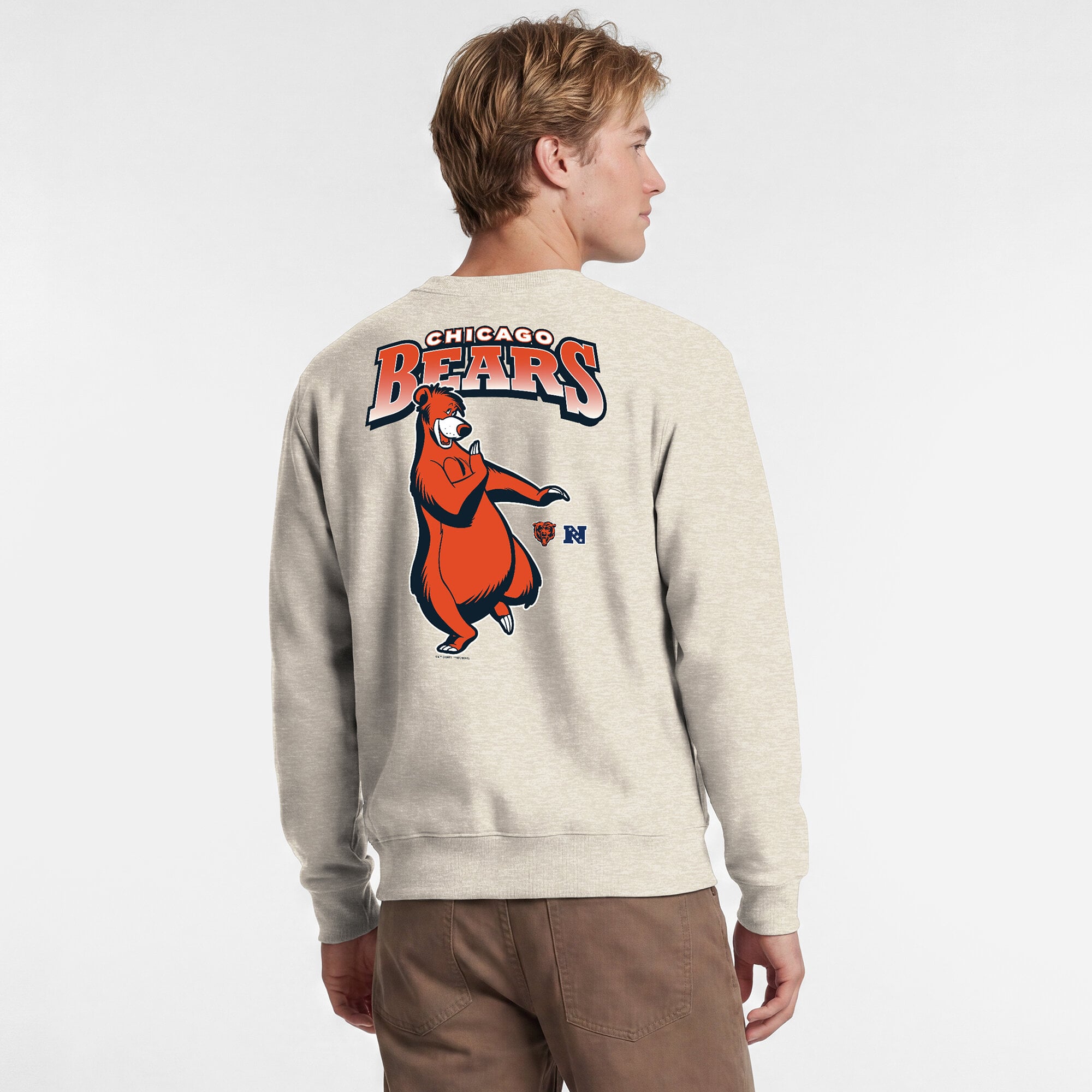 Sweat-shirt à col rond Disney x Champion Chicago Bears Powerblend couleur avoine pour homme