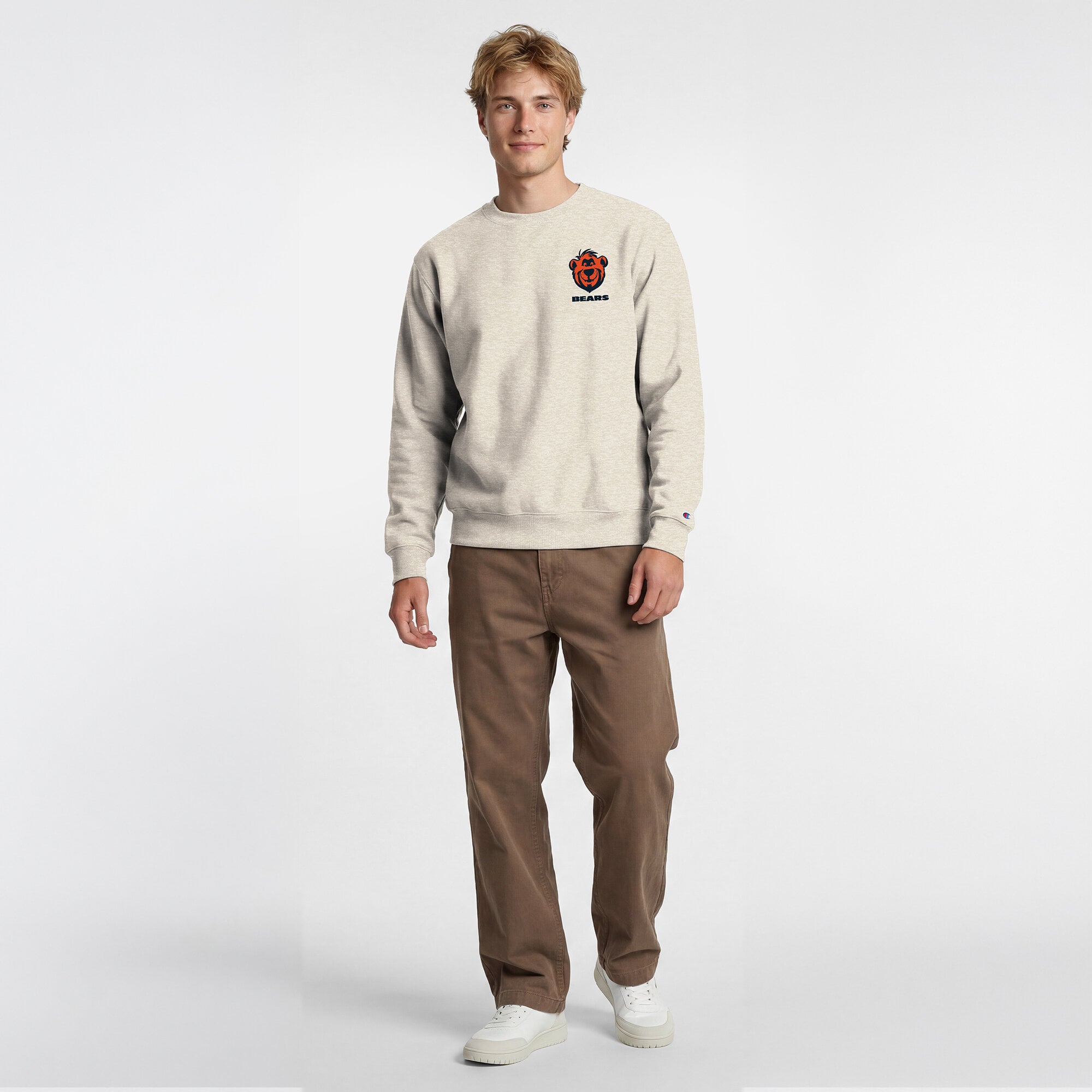 Sweat-shirt à col rond Disney x Champion Chicago Bears Powerblend couleur avoine pour homme