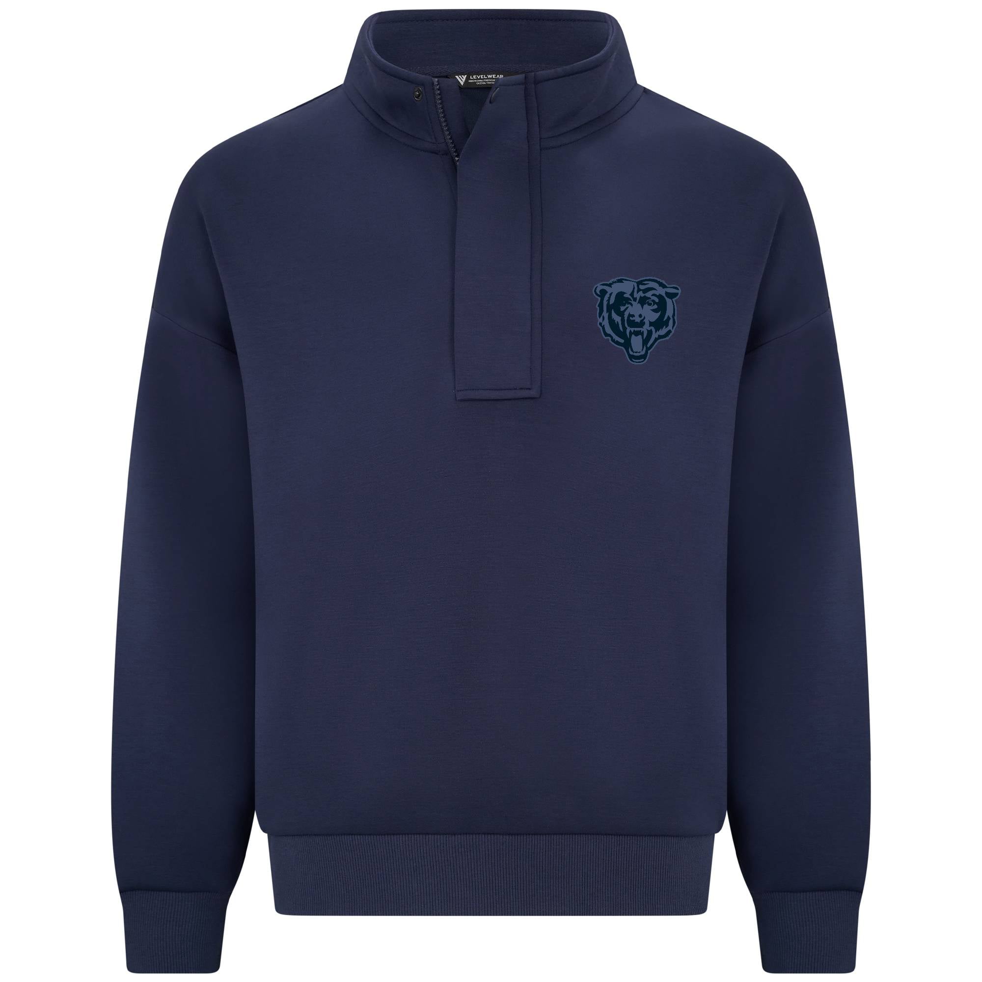 Pull à col zippé Levelwear bleu marine Chicago Bears Core Logo Luxe Stein pour homme