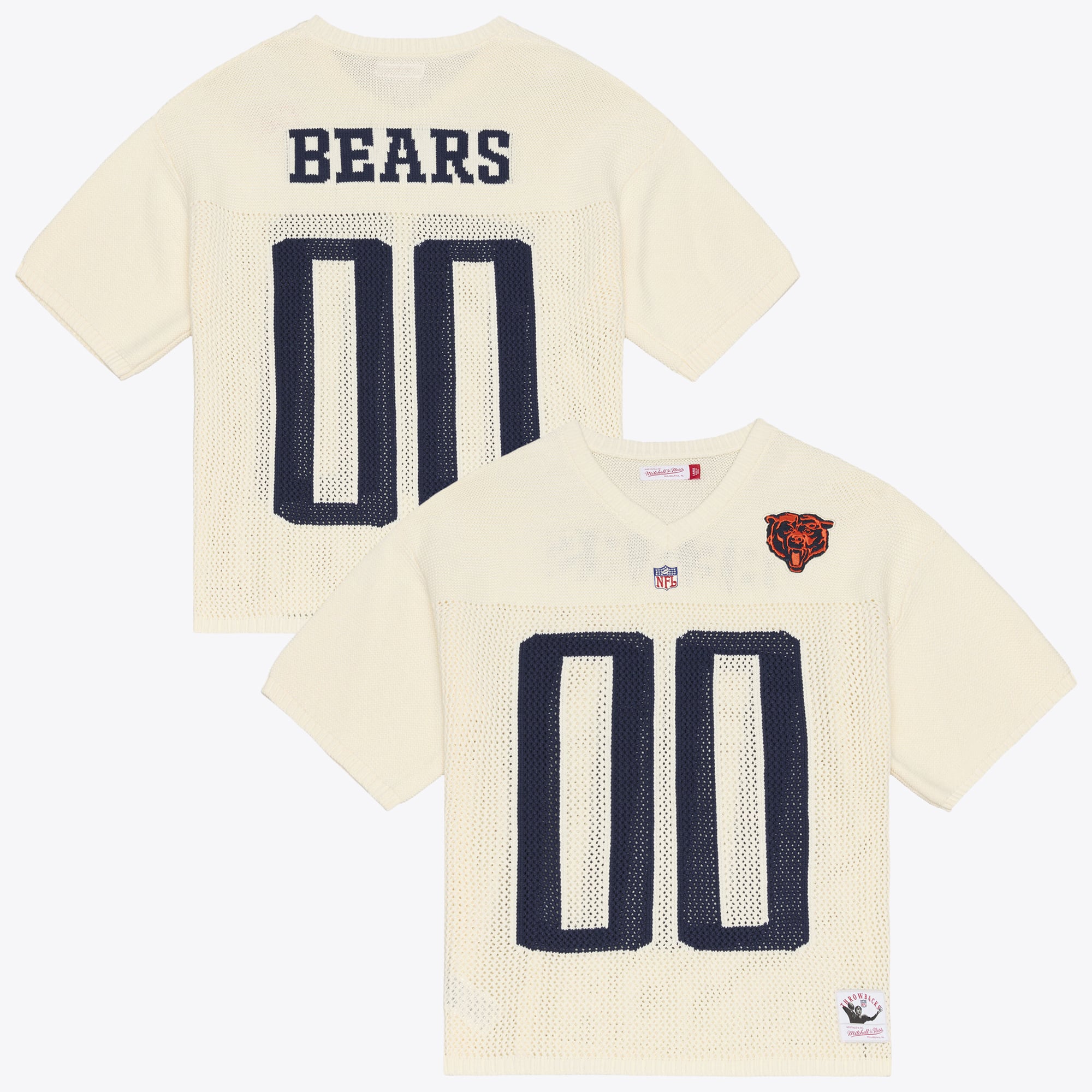 Men's Mitchell & Ness Cream Chicago Bears Retro Roots Short Sleeve Sweater Jersey