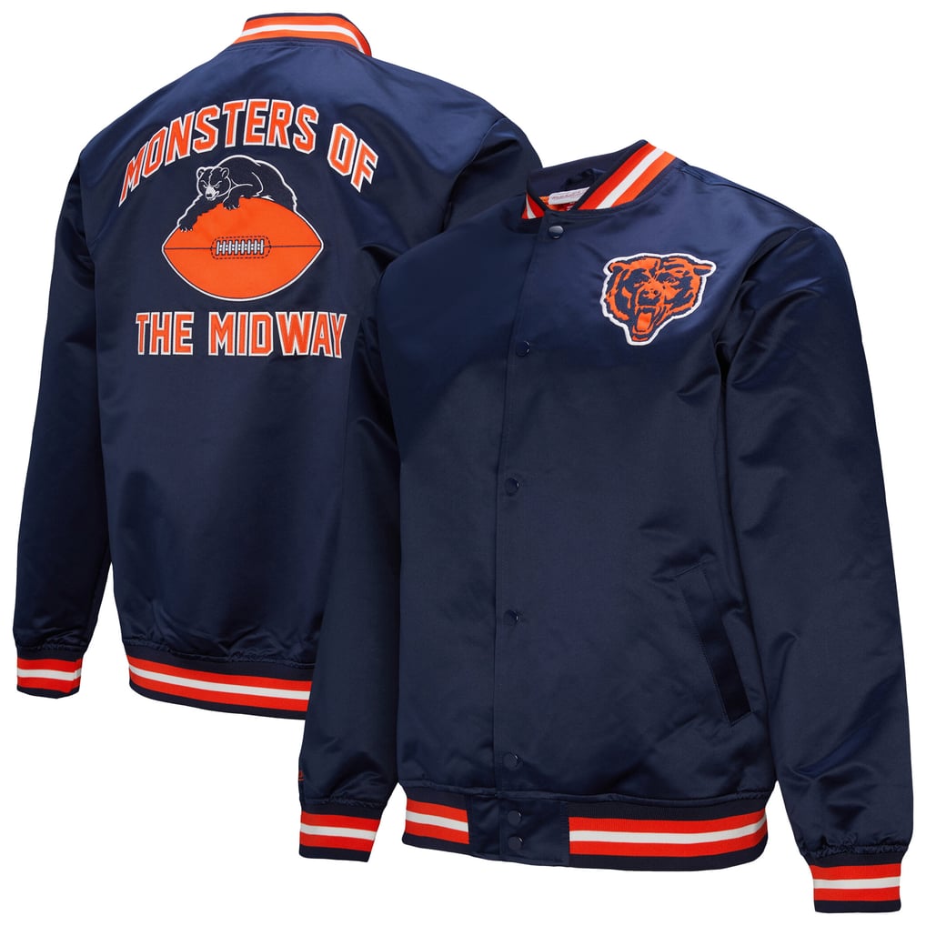 Veste Universitaire (Letterman) Chicago Bears NFL - Satin Bleu Marine - Taille XS à 4XL - NEUVE Avec étiquettes