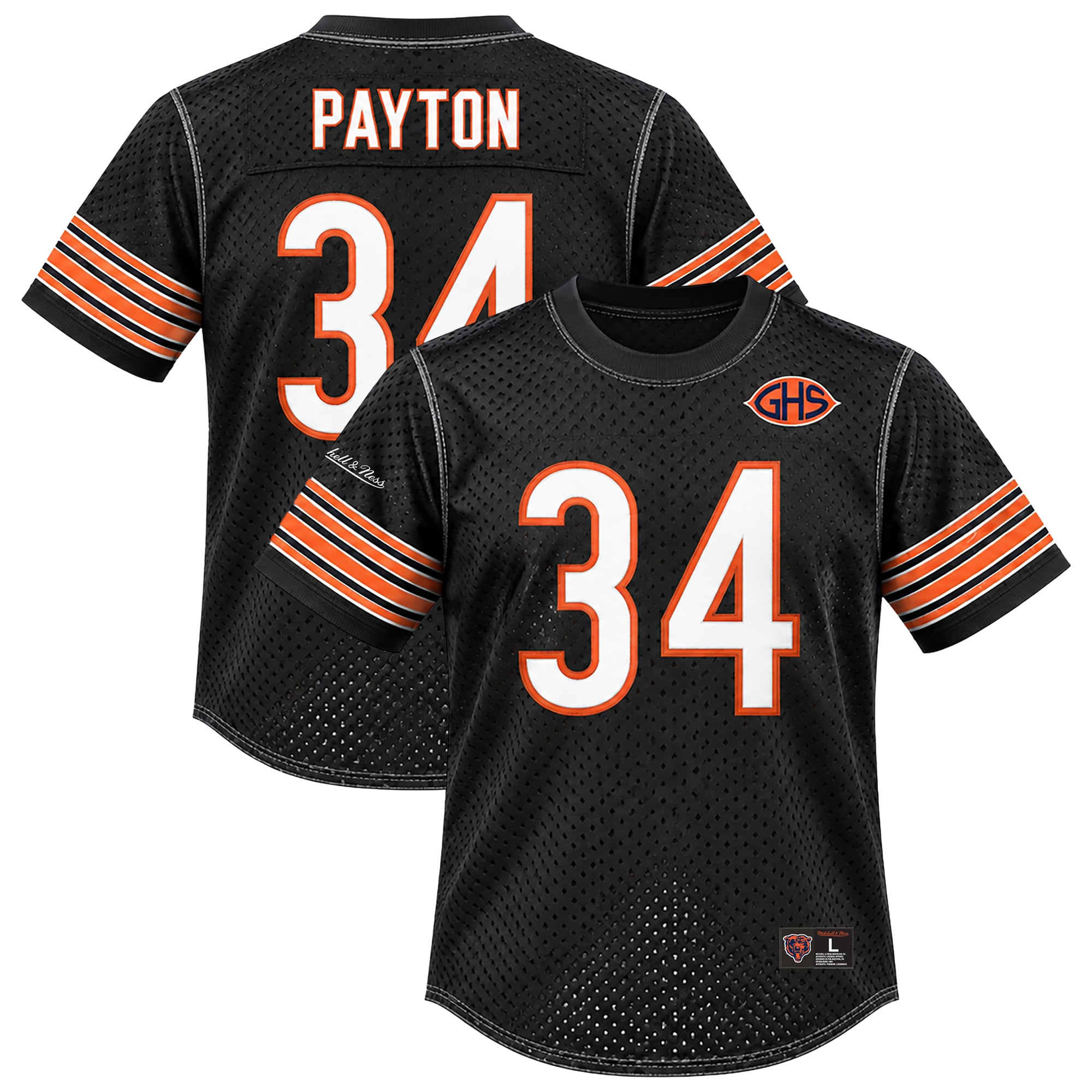 T-shirt à col rond en maille Mitchell & Ness Walter Payton noir, Chicago Bears, joueur retraité