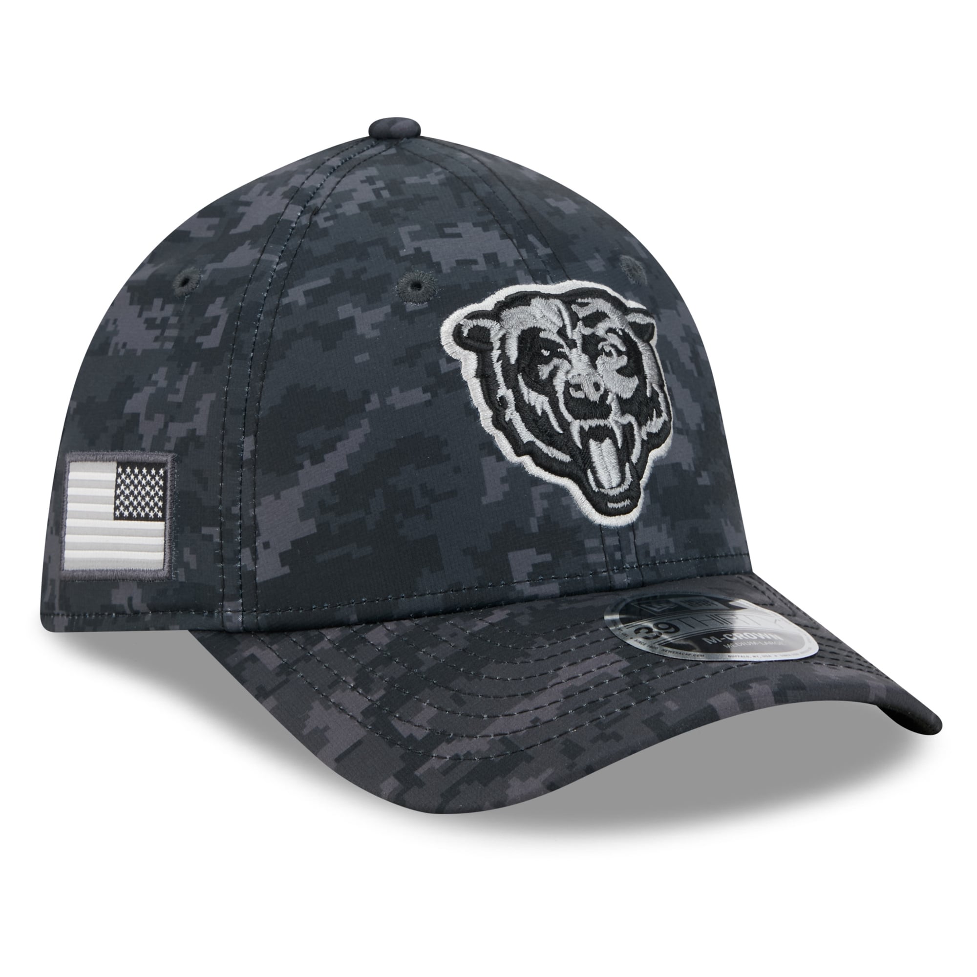 Casquette extensible New Era noire Chicago Bears 2026 Salute To Service 39THIRTY M-Crown pour homme