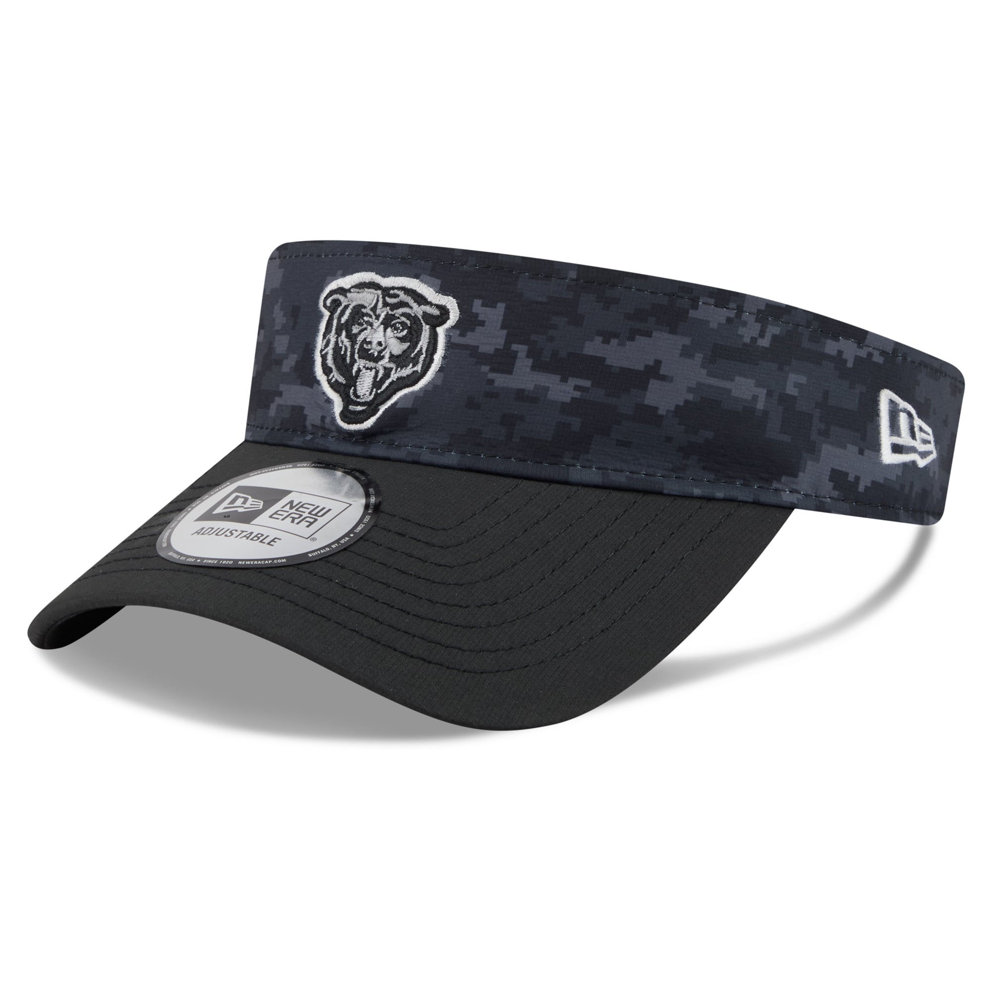 Casquette New Era noire pour homme, modèle Chicago Bears 2026 Salute To Service, visière ajustable