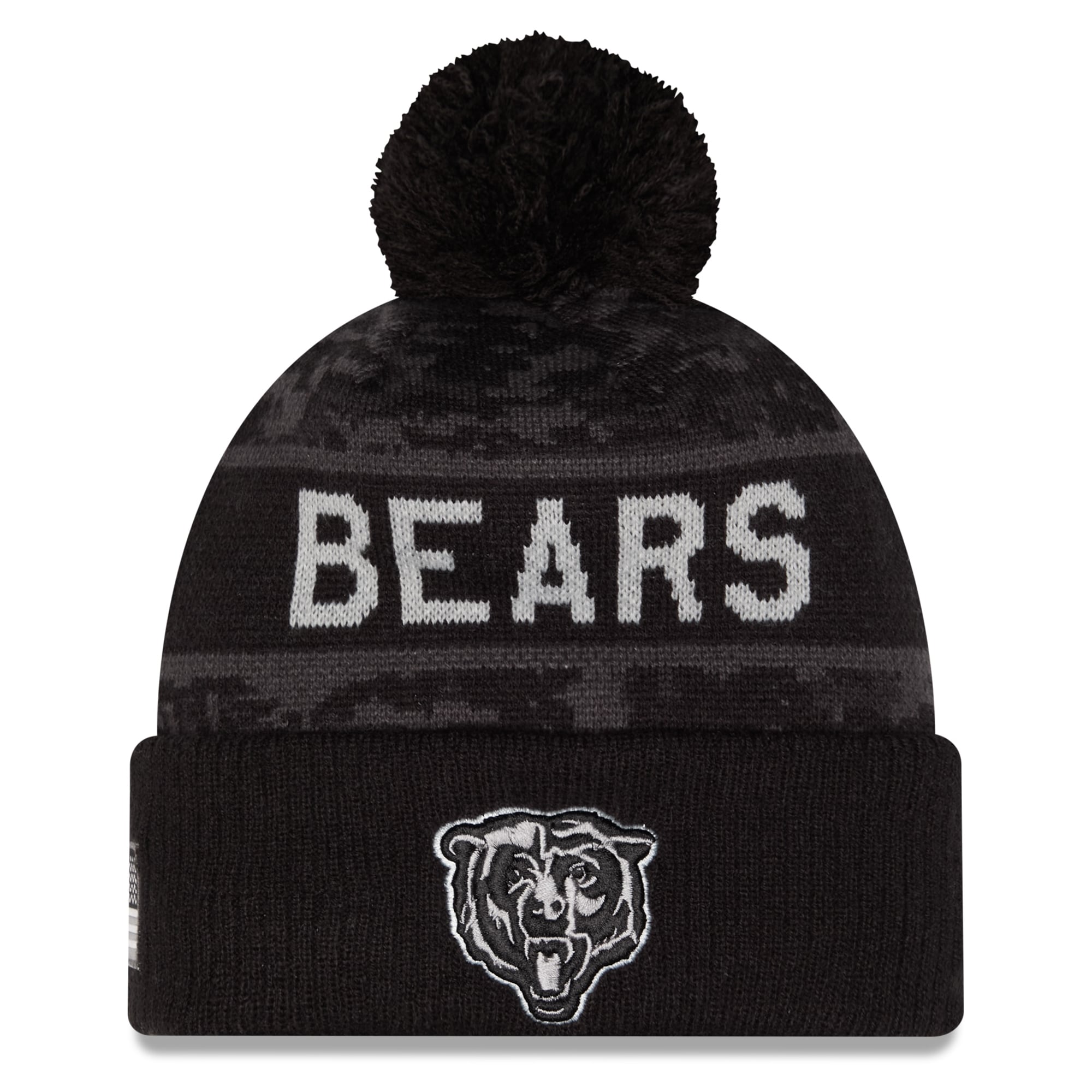 Bonnet à revers New Era noir pour homme, Chicago Bears 2026 Salute To Service, avec pompon