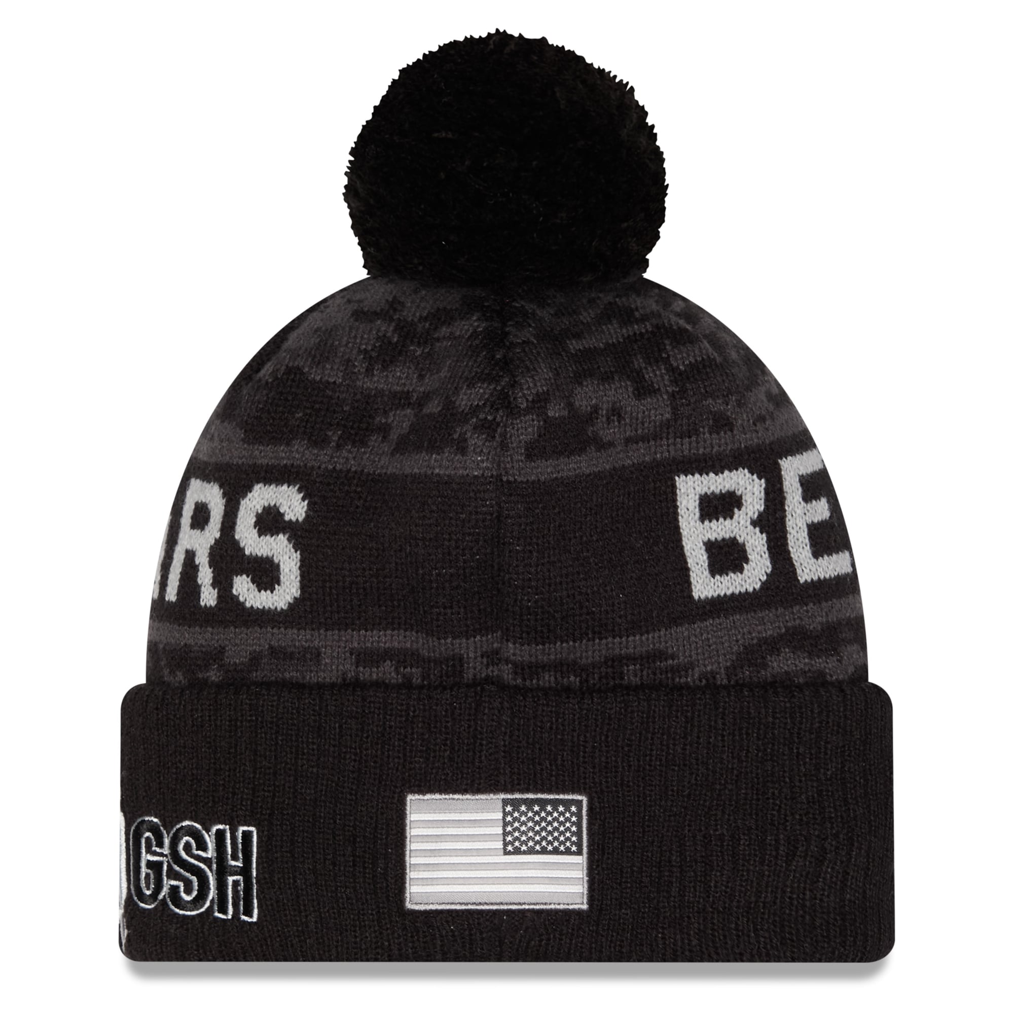 Bonnet à revers New Era noir pour homme, Chicago Bears 2026 Salute To Service, avec pompon